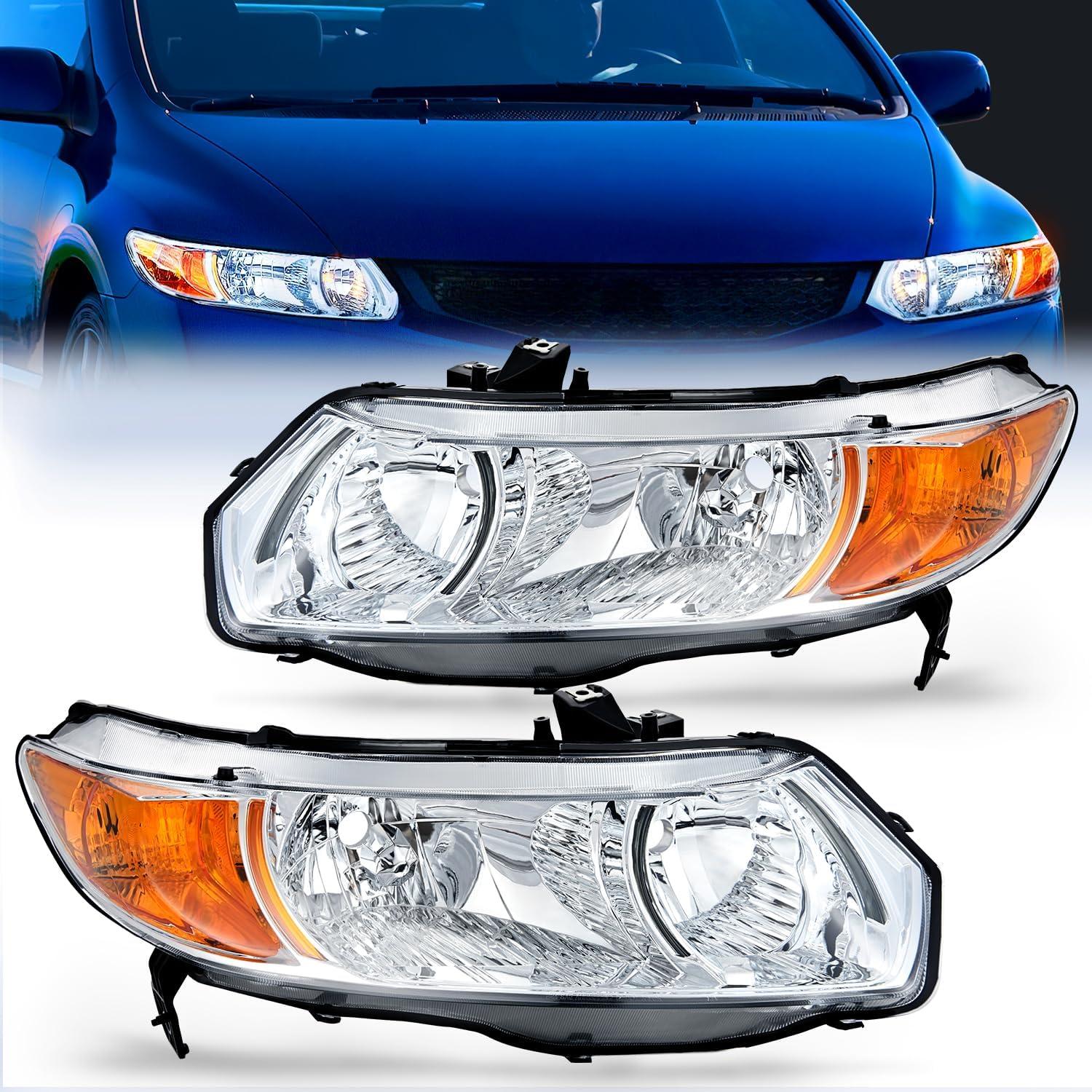 imageNilight 2006 2007 2008 2009 2010 2011 Civic Headlights Amber Sedan 4 Door Only Headlights Assembly Headlamp ReplacementDriver and Passenger SideBlack Housing Amber ReflectorChrome Housing Amber Reflector