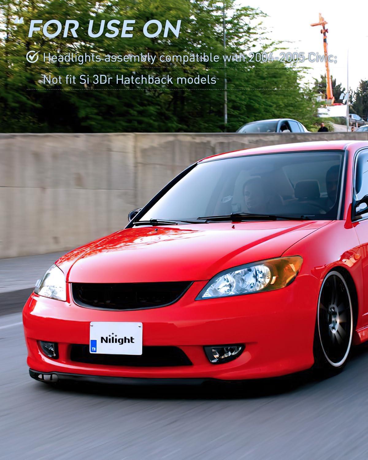 imageNilight 2006 2007 2008 2009 2010 2011 Civic Headlights Amber Sedan 4 Door Only Headlights Assembly Headlamp ReplacementDriver and Passenger SideBlack Housing Amber ReflectorBlack Housing Amber Reflector