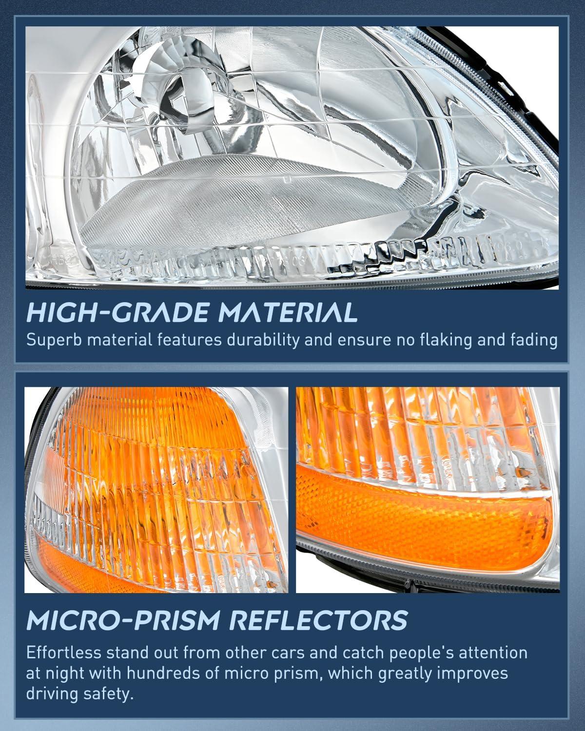 imageNilight 2006 2007 2008 2009 2010 2011 Civic Headlights Amber Sedan 4 Door Only Headlights Assembly Headlamp ReplacementDriver and Passenger SideBlack Housing Amber ReflectorChrome Housing Amber Reflector