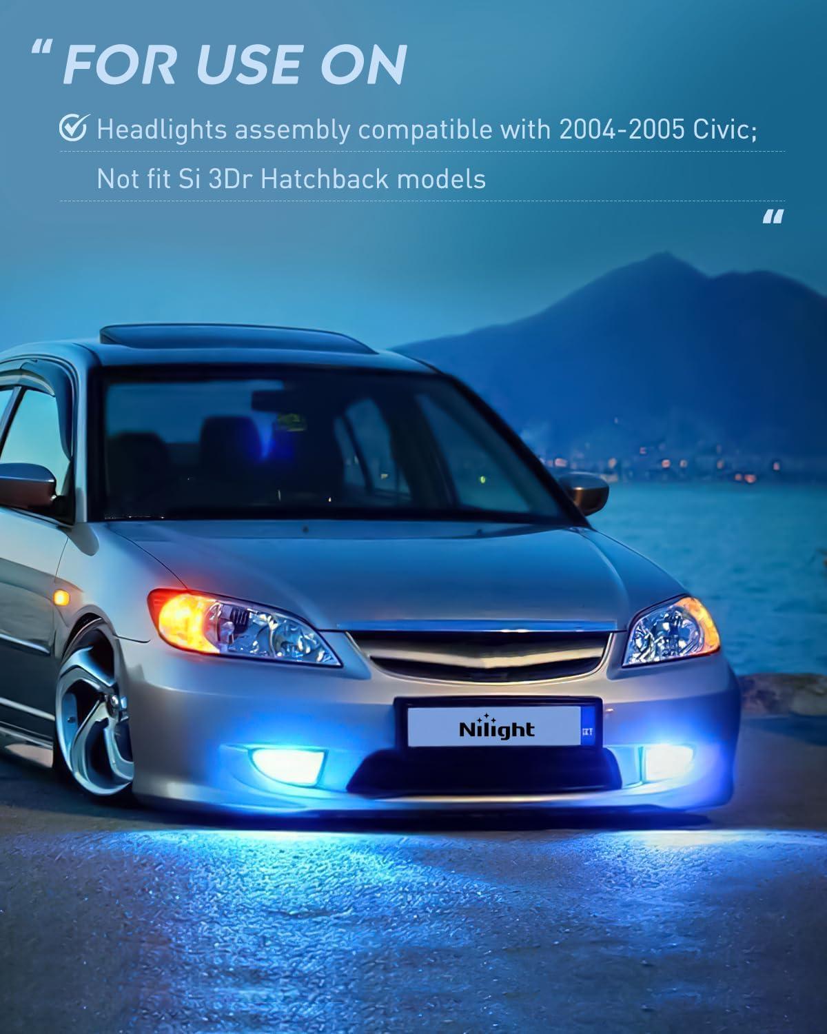 imageNilight 2006 2007 2008 2009 2010 2011 Civic Headlights Amber Sedan 4 Door Only Headlights Assembly Headlamp ReplacementDriver and Passenger SideBlack Housing Amber ReflectorChrome Housing Amber Reflector