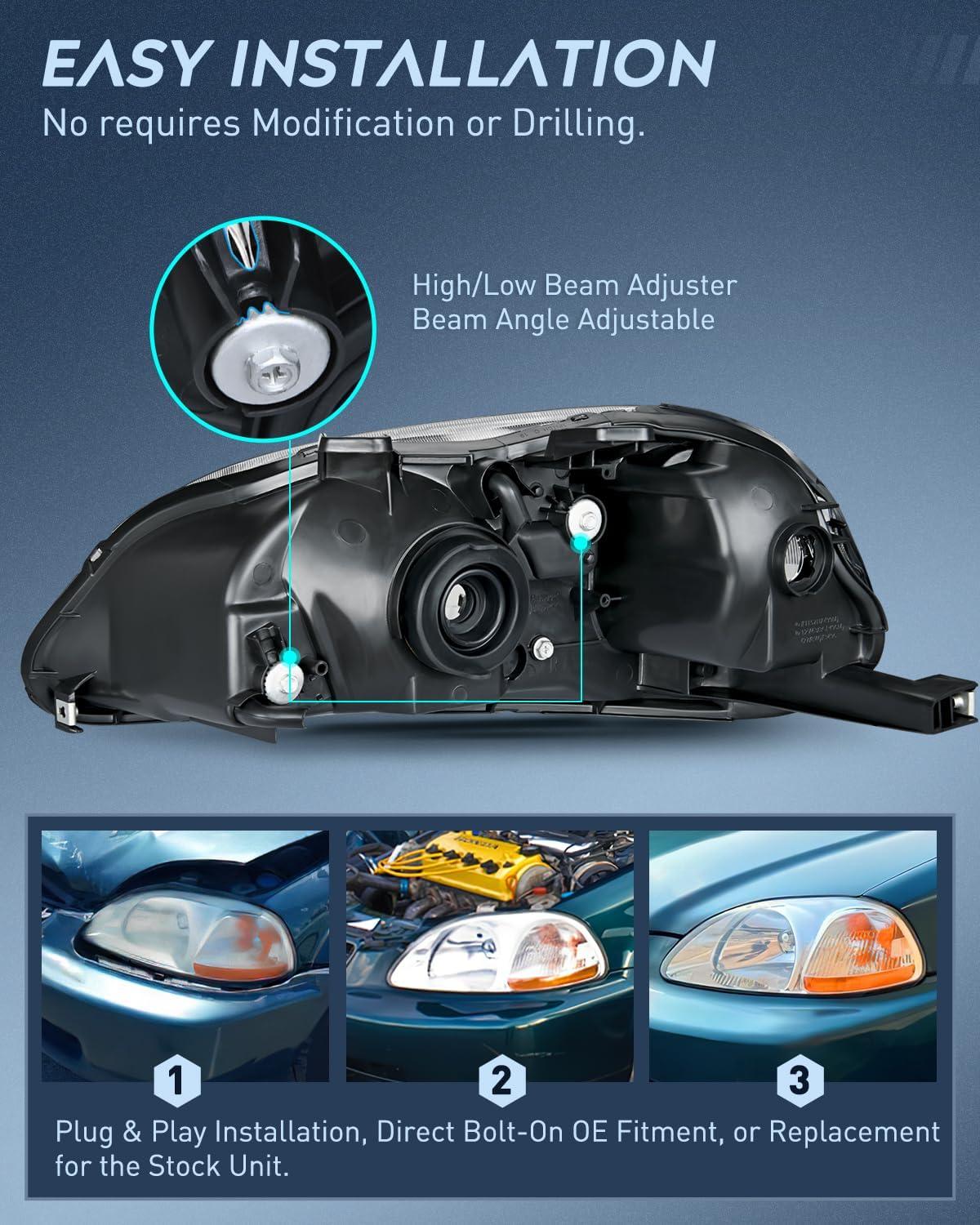 imageNilight 2006 2007 2008 2009 2010 2011 Civic Headlights Amber Sedan 4 Door Only Headlights Assembly Headlamp ReplacementDriver and Passenger SideBlack Housing Amber ReflectorChrome Housing Amber Reflector