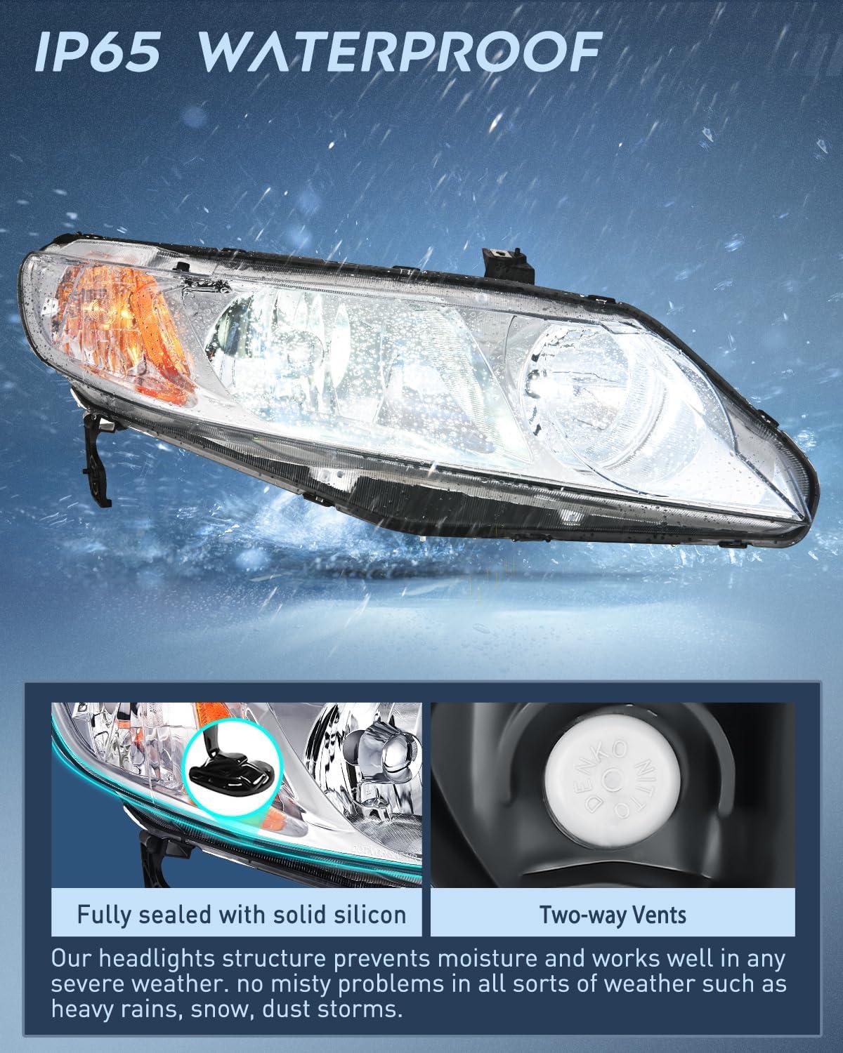 imageNilight 2006 2007 2008 2009 2010 2011 Civic Headlights Amber Sedan 4 Door Only Headlights Assembly Headlamp ReplacementDriver and Passenger SideBlack Housing Amber ReflectorChrome Housing Amber Reflector