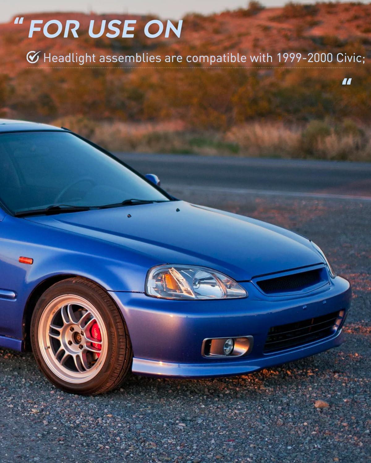 imageNilight 2006 2007 2008 2009 2010 2011 Civic Headlights Amber Sedan 4 Door Only Headlights Assembly Headlamp ReplacementDriver and Passenger SideBlack Housing Amber ReflectorChrome Housing Amber Reflector