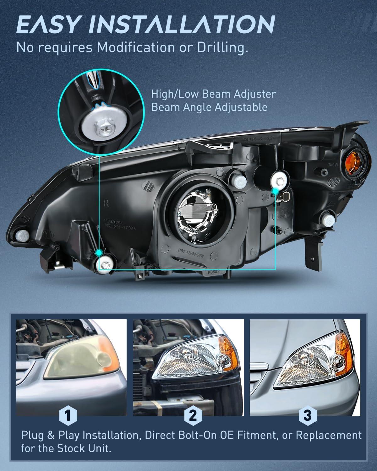 imageNilight 2006 2007 2008 2009 2010 2011 Civic Headlights Amber Sedan 4 Door Only Headlights Assembly Headlamp ReplacementDriver and Passenger SideBlack Housing Amber ReflectorChrome Housing Amber Reflector