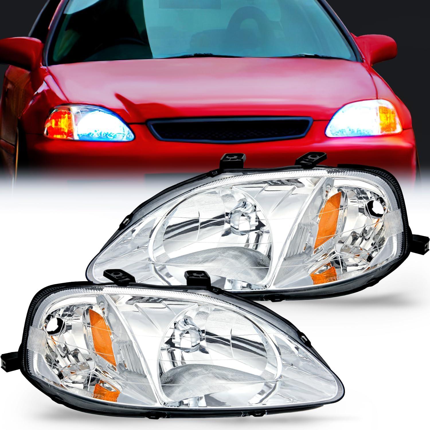 imageNilight 2006 2007 2008 2009 2010 2011 Civic Headlights Amber Sedan 4 Door Only Headlights Assembly Headlamp ReplacementDriver and Passenger SideBlack Housing Amber ReflectorChrome Housing Amber Reflector