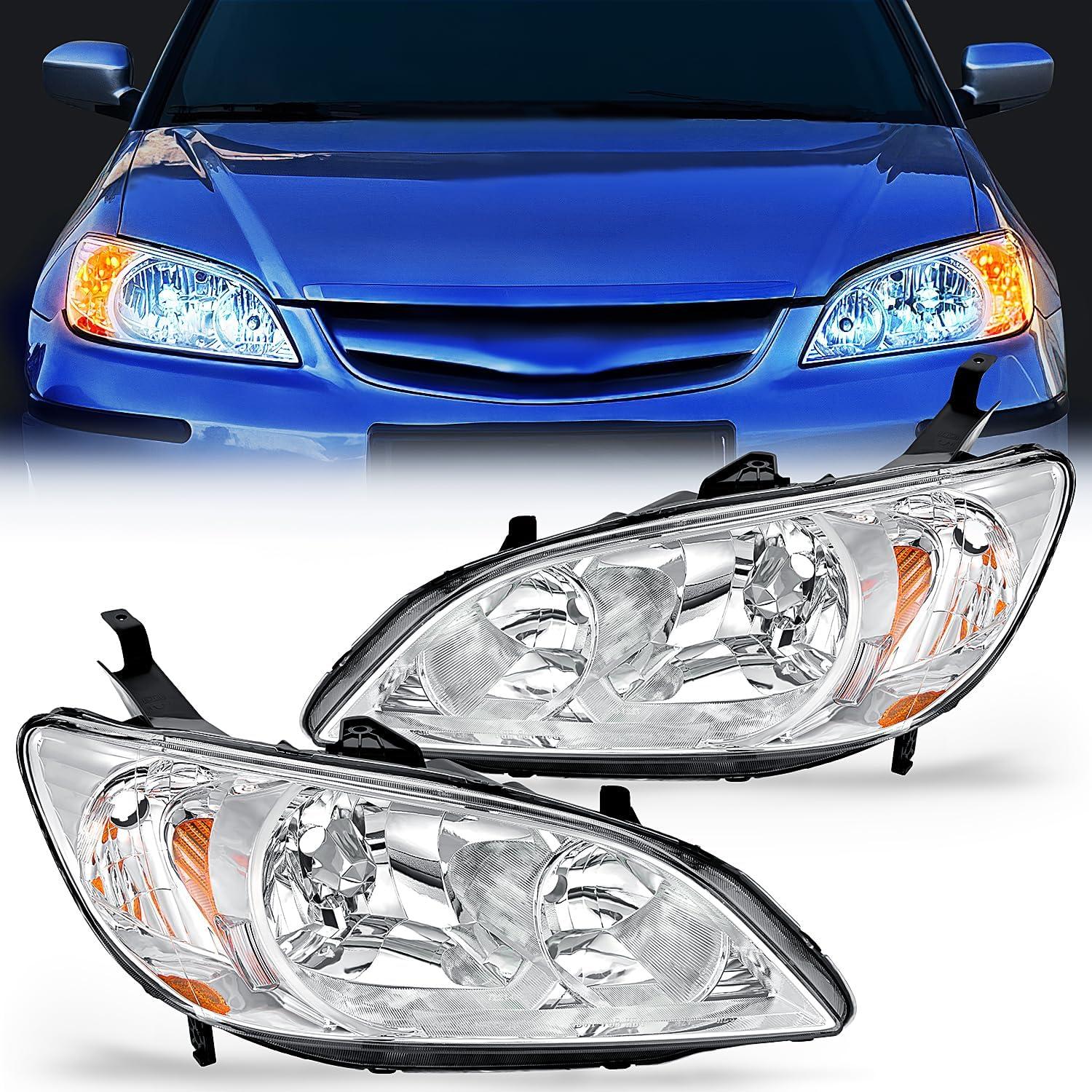 imageNilight 2006 2007 2008 2009 2010 2011 Civic Headlights Amber Sedan 4 Door Only Headlights Assembly Headlamp ReplacementDriver and Passenger SideBlack Housing Amber ReflectorChrome Housing Amber Reflector