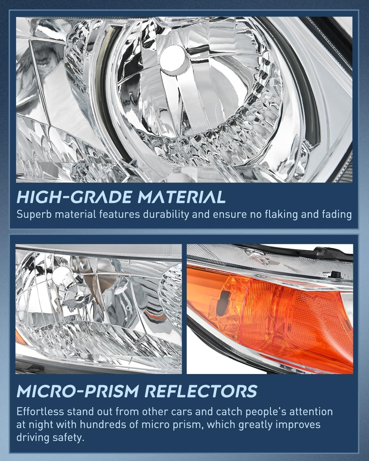 imageNilight 2006 2007 2008 2009 2010 2011 Civic Headlights Amber Sedan 4 Door Only Headlights Assembly Headlamp ReplacementDriver and Passenger SideBlack Housing Amber ReflectorChrome Housing Amber Reflector