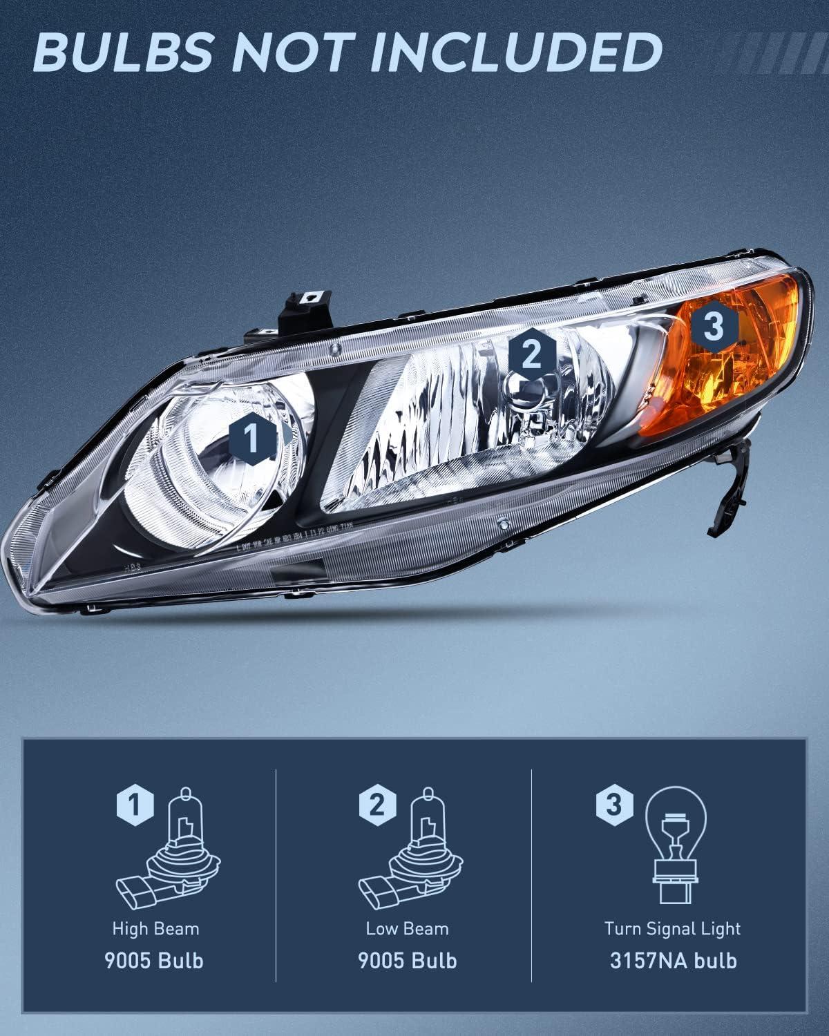 imageNilight 2006 2007 2008 2009 2010 2011 Civic Headlights Amber Sedan 4 Door Only Headlights Assembly Headlamp ReplacementDriver and Passenger SideBlack Housing Amber ReflectorBlack Housing Amber Reflector