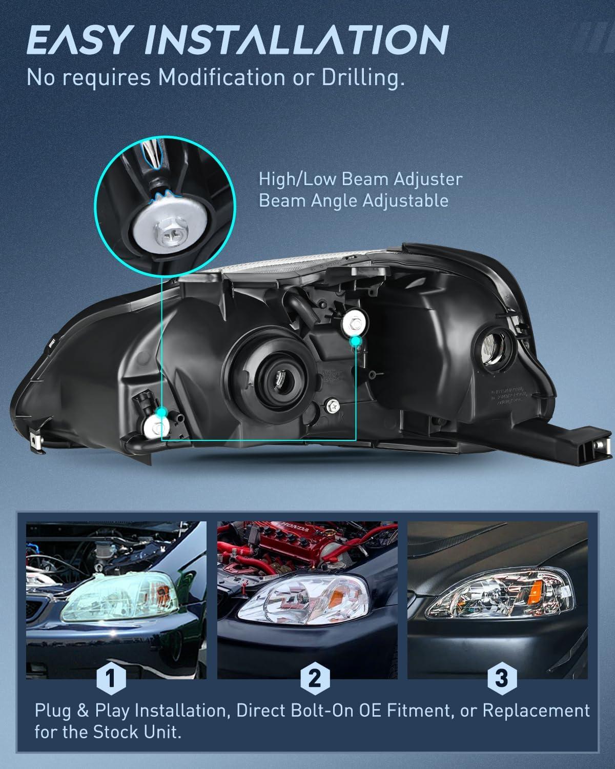 imageNilight 2006 2007 2008 2009 2010 2011 Civic Headlights Amber Sedan 4 Door Only Headlights Assembly Headlamp ReplacementDriver and Passenger SideBlack Housing Amber ReflectorChrome Housing Amber Reflector