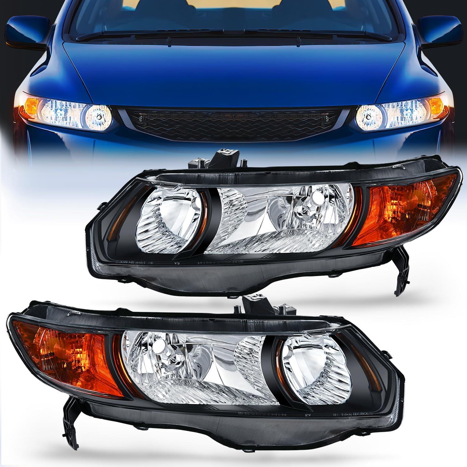 imageNilight 2006 2007 2008 2009 2010 2011 Civic Headlights Amber Sedan 4 Door Only Headlights Assembly Headlamp ReplacementDriver and Passenger SideBlack Housing Amber ReflectorBlack Housing Amber Reflector