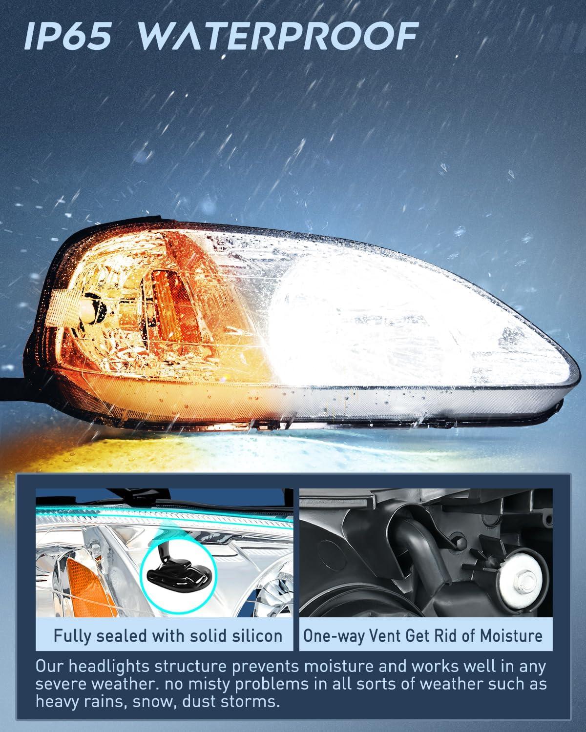 imageNilight 2006 2007 2008 2009 2010 2011 Civic Headlights Amber Sedan 4 Door Only Headlights Assembly Headlamp ReplacementDriver and Passenger SideBlack Housing Amber ReflectorChrome Housing Amber Reflector