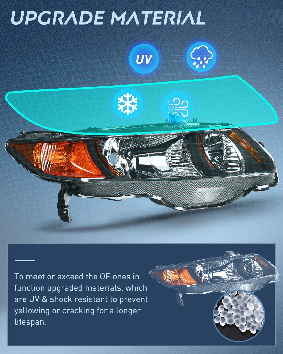 imageNilight 2006 2007 2008 2009 2010 2011 Civic Headlights Amber Sedan 4 Door Only Headlights Assembly Headlamp ReplacementDriver and Passenger SideBlack Housing Amber ReflectorBlack Housing Amber Reflector