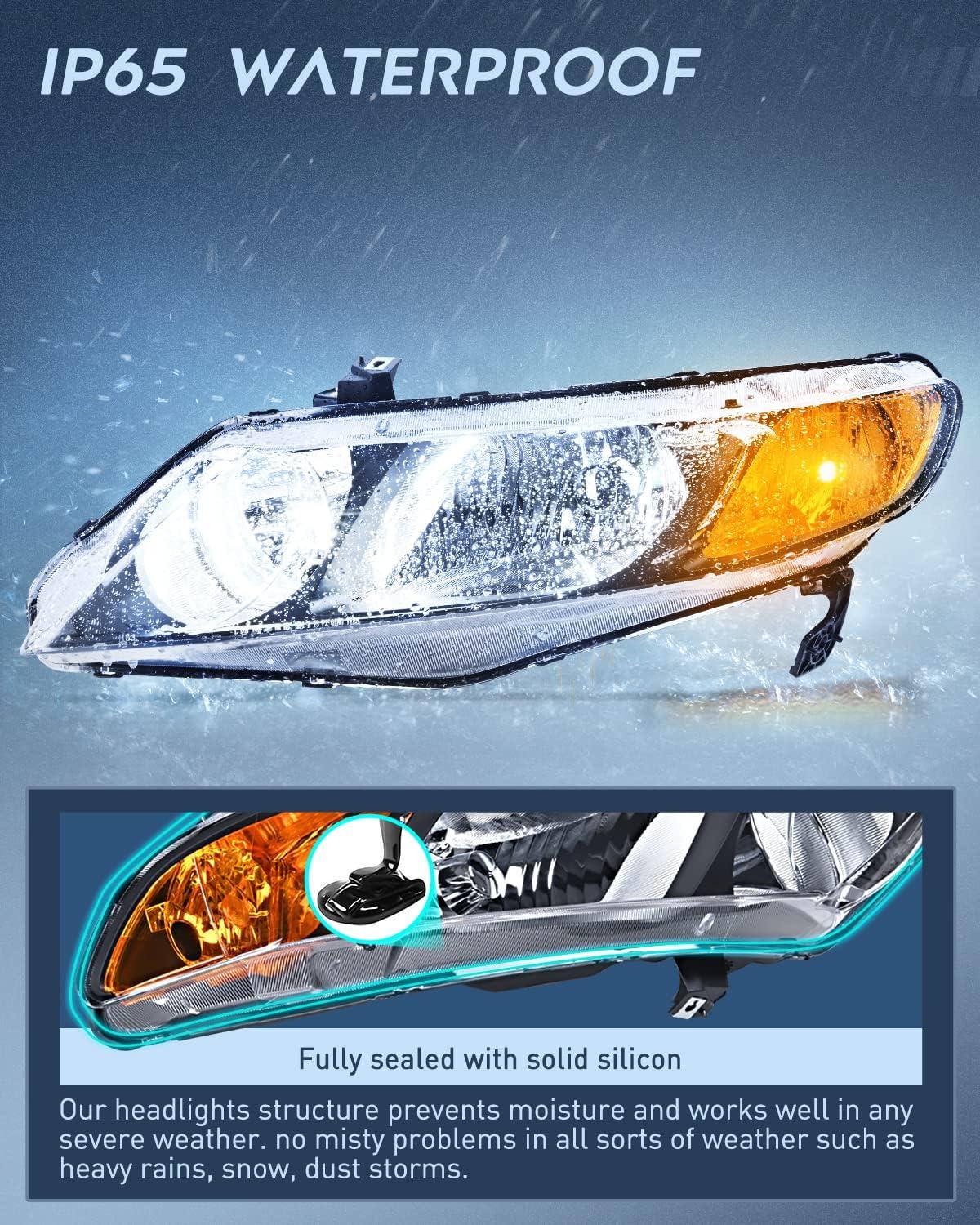 imageNilight 2006 2007 2008 2009 2010 2011 Civic Headlights Amber Sedan 4 Door Only Headlights Assembly Headlamp ReplacementDriver and Passenger SideBlack Housing Amber ReflectorBlack Housing Amber Reflector