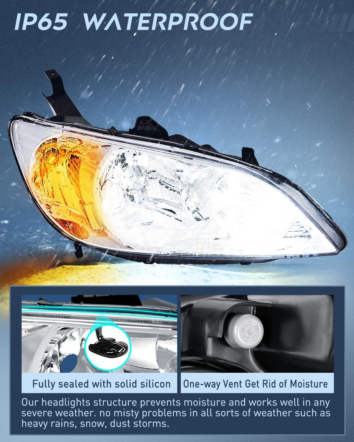 imageNilight 2006 2007 2008 2009 2010 2011 Civic Headlights Amber Sedan 4 Door Only Headlights Assembly Headlamp ReplacementDriver and Passenger SideBlack Housing Amber ReflectorChrome Housing Amber Reflector