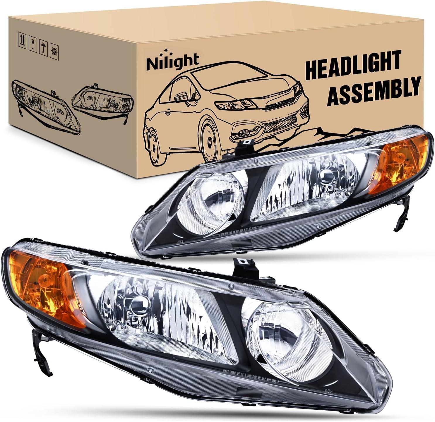 imageNilight 2006 2007 2008 2009 2010 2011 Civic Headlights Amber Sedan 4 Door Only Headlights Assembly Headlamp ReplacementDriver and Passenger SideBlack Housing Amber ReflectorBlack Housing Amber Reflector