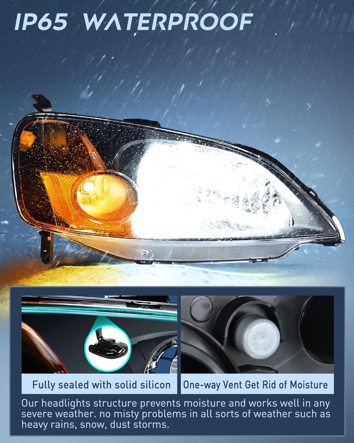 imageNilight 2006 2007 2008 2009 2010 2011 Civic Headlights Amber Sedan 4 Door Only Headlights Assembly Headlamp ReplacementDriver and Passenger SideBlack Housing Amber ReflectorBlack Housing Amber Reflector