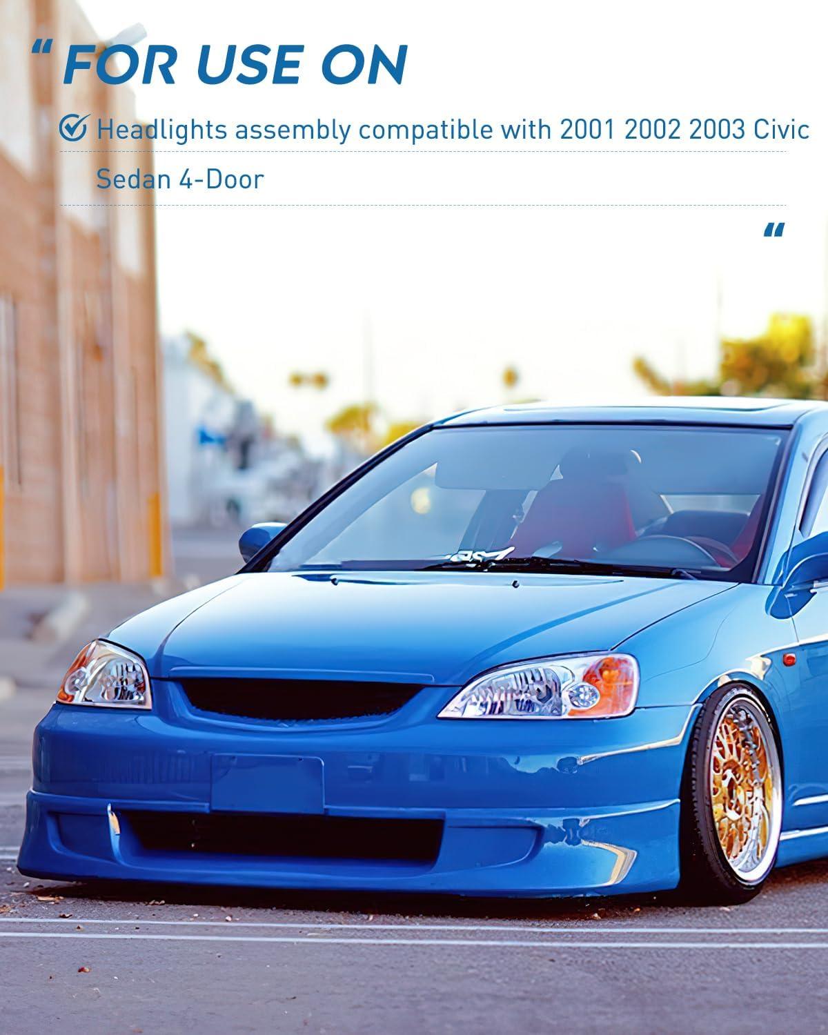 imageNilight 2006 2007 2008 2009 2010 2011 Civic Headlights Amber Sedan 4 Door Only Headlights Assembly Headlamp ReplacementDriver and Passenger SideBlack Housing Amber ReflectorChrome Housing Amber Reflector