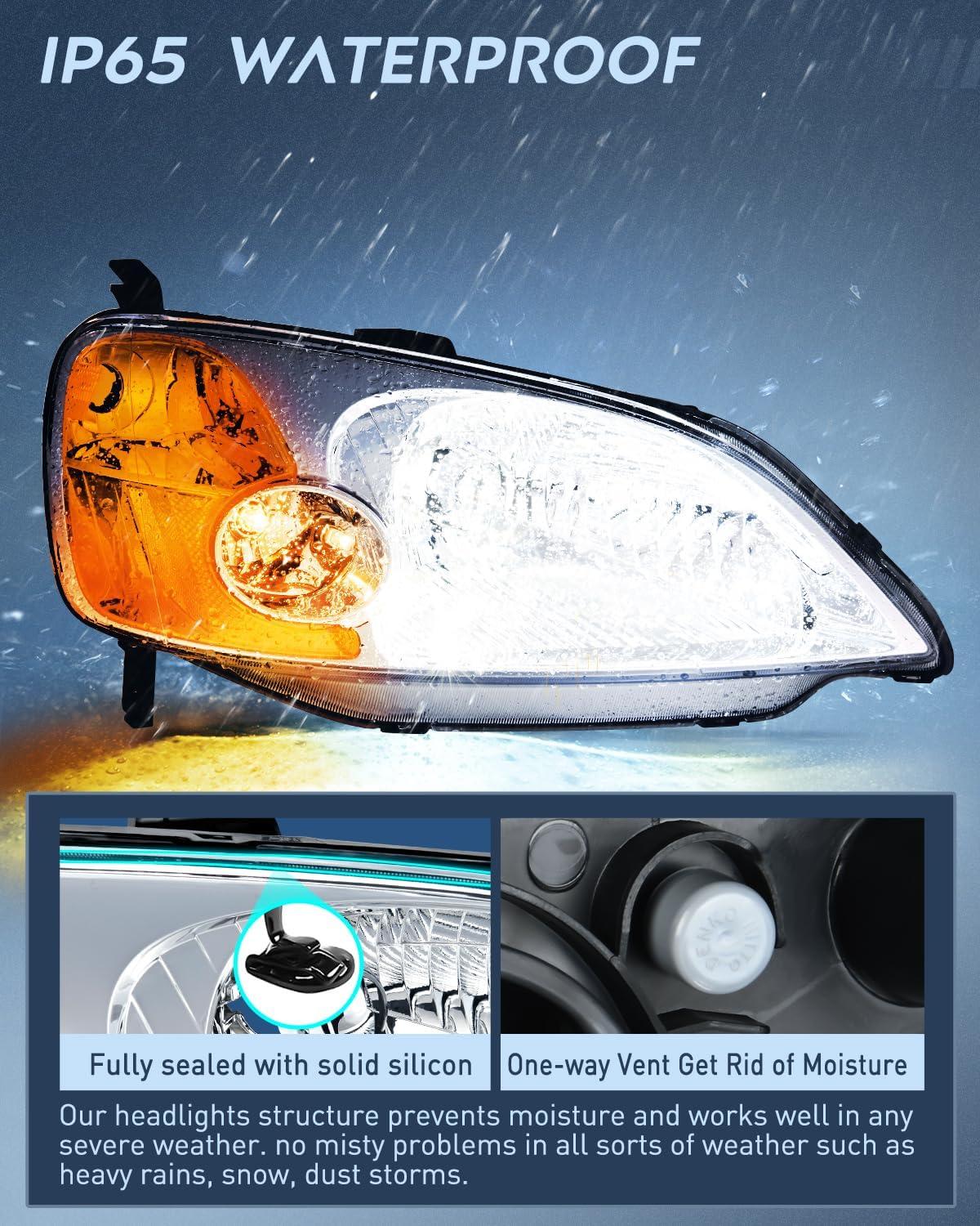 imageNilight 2006 2007 2008 2009 2010 2011 Civic Headlights Amber Sedan 4 Door Only Headlights Assembly Headlamp ReplacementDriver and Passenger SideBlack Housing Amber ReflectorChrome Housing Amber Reflector