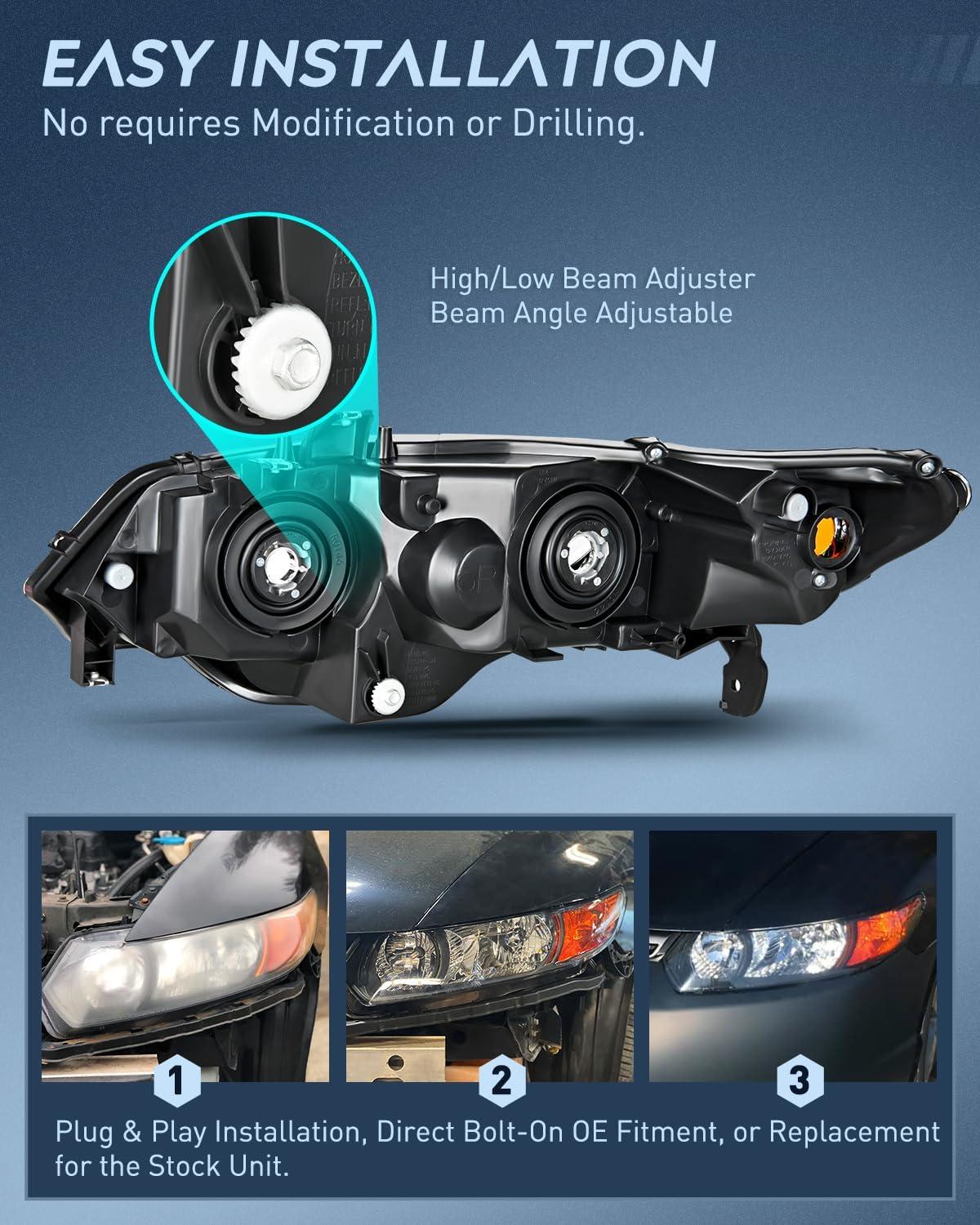 imageNilight 2006 2007 2008 2009 2010 2011 Civic Headlights Amber Sedan 4 Door Only Headlights Assembly Headlamp ReplacementDriver and Passenger SideBlack Housing Amber ReflectorBlack Housing Amber Reflector