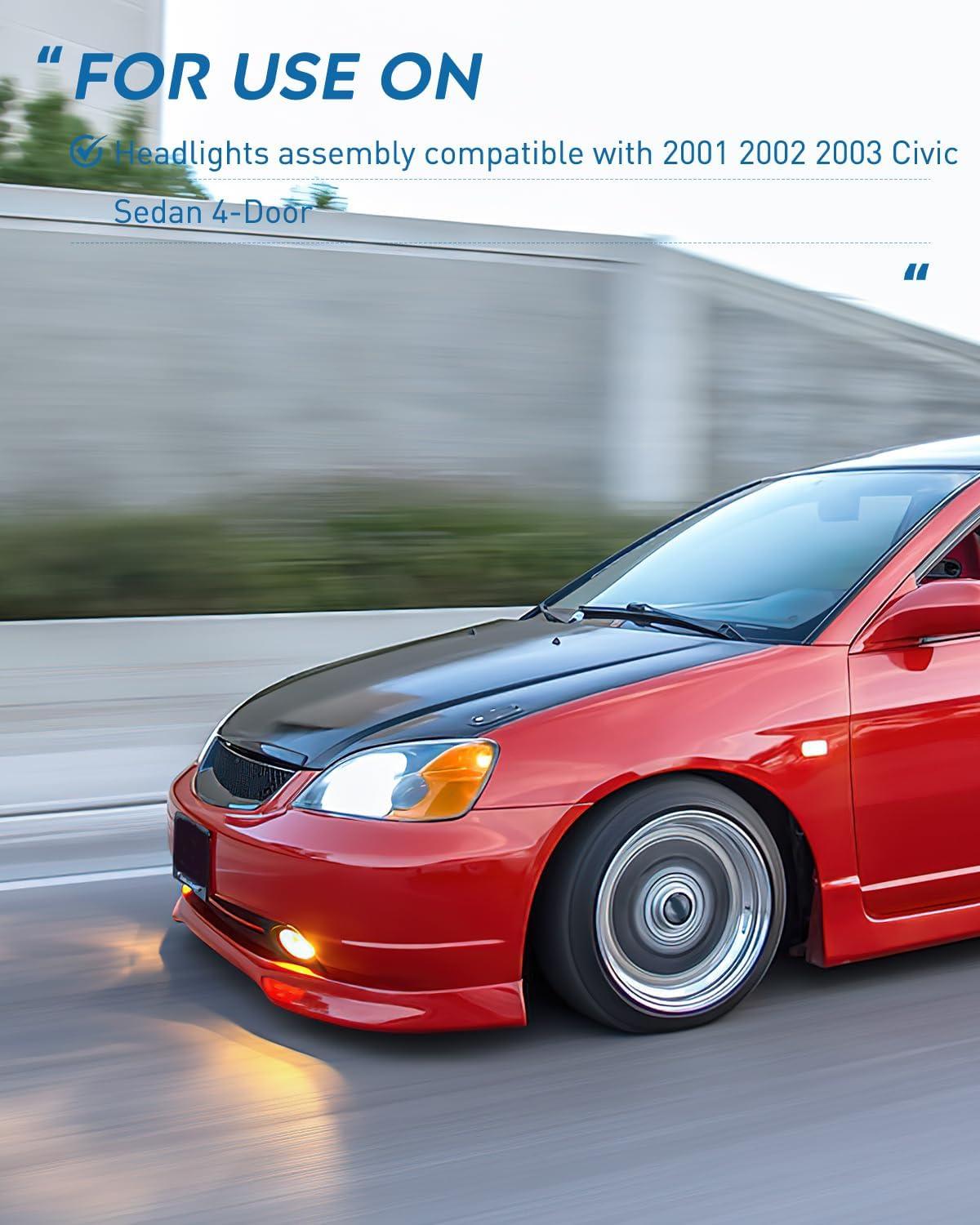 imageNilight 2006 2007 2008 2009 2010 2011 Civic Headlights Amber Sedan 4 Door Only Headlights Assembly Headlamp ReplacementDriver and Passenger SideBlack Housing Amber ReflectorBlack Housing Amber Reflector