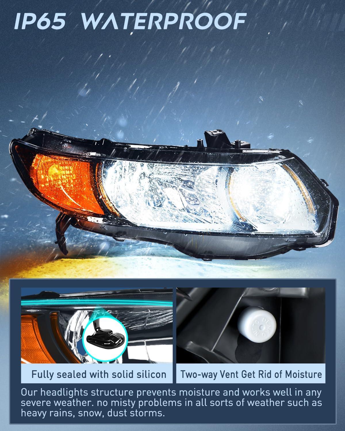 imageNilight 2006 2007 2008 2009 2010 2011 Civic Headlights Amber Sedan 4 Door Only Headlights Assembly Headlamp ReplacementDriver and Passenger SideBlack Housing Amber ReflectorBlack Housing Amber Reflector