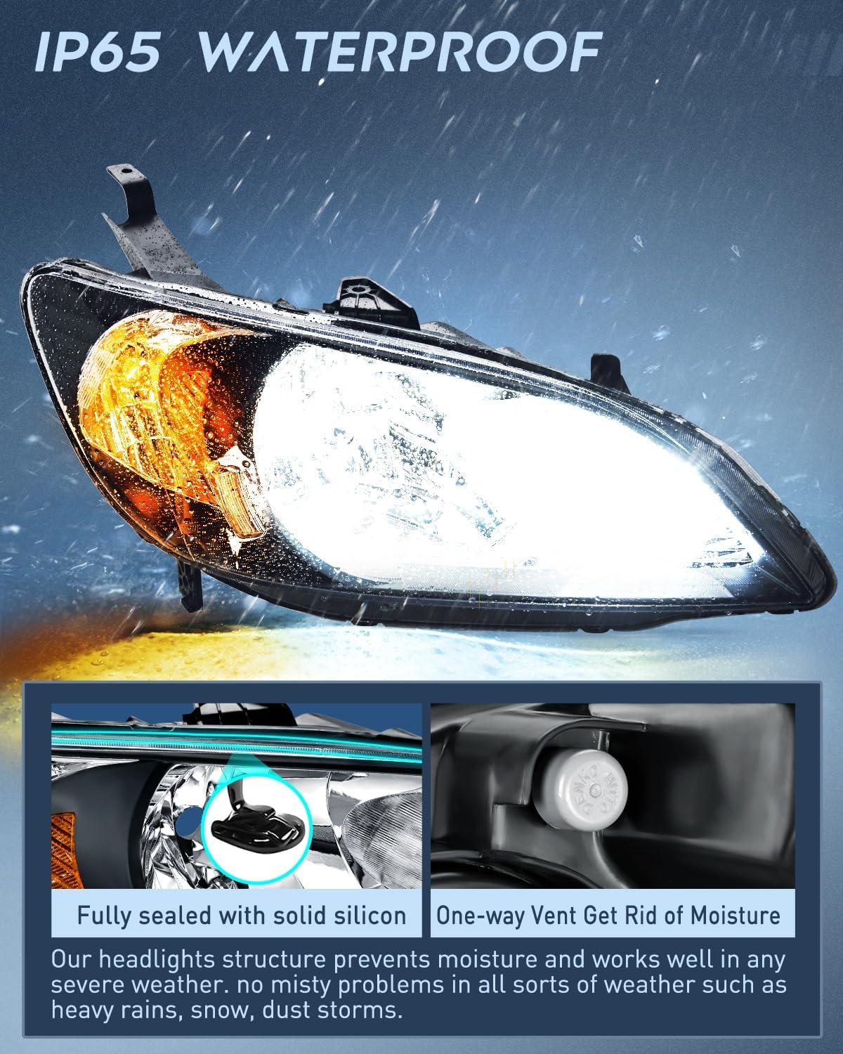imageNilight 2006 2007 2008 2009 2010 2011 Civic Headlights Amber Sedan 4 Door Only Headlights Assembly Headlamp ReplacementDriver and Passenger SideBlack Housing Amber ReflectorBlack Housing Amber Reflector