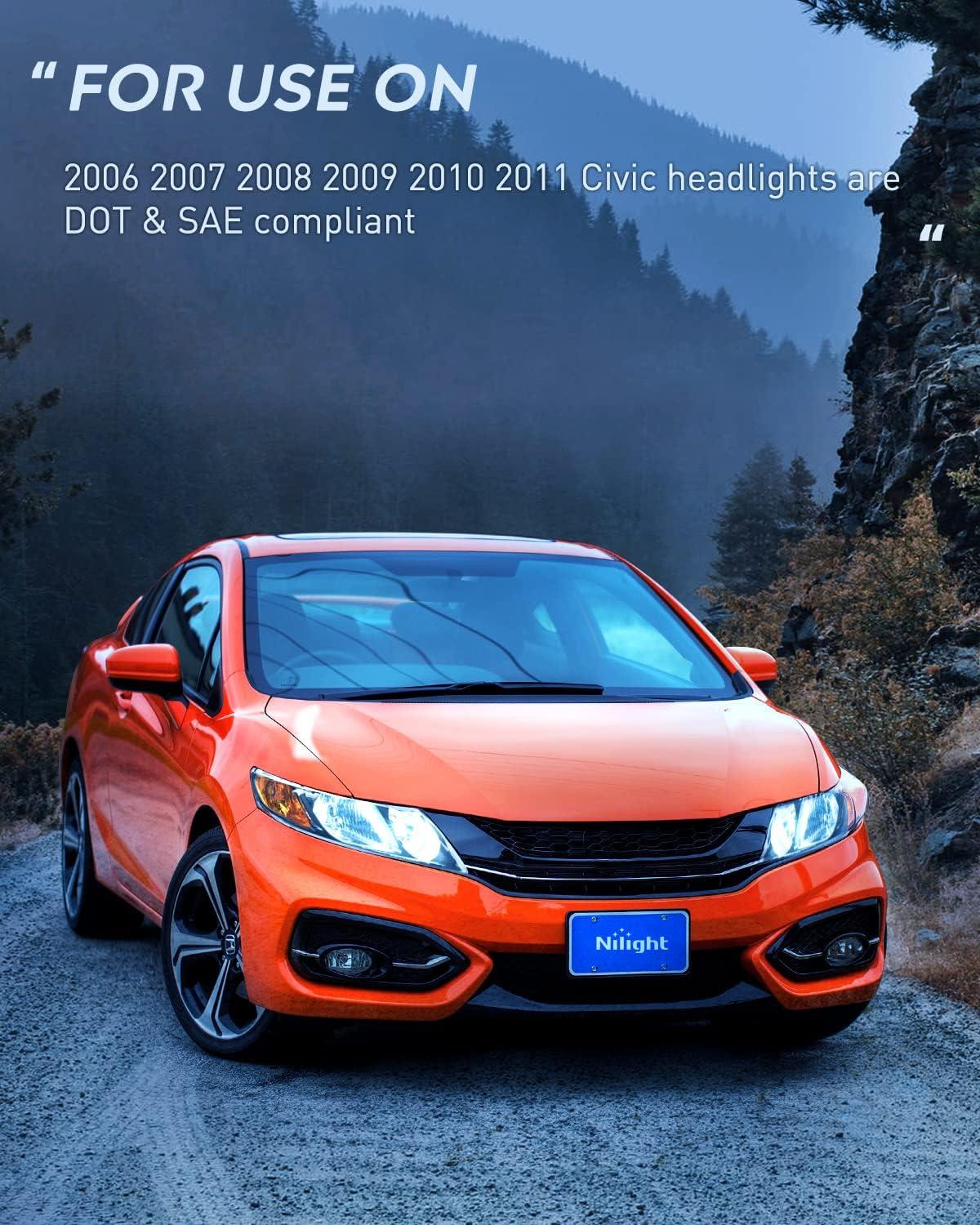 imageNilight 2006 2007 2008 2009 2010 2011 Civic Headlights Amber Sedan 4 Door Only Headlights Assembly Headlamp ReplacementDriver and Passenger SideBlack Housing Amber ReflectorBlack Housing Amber Reflector