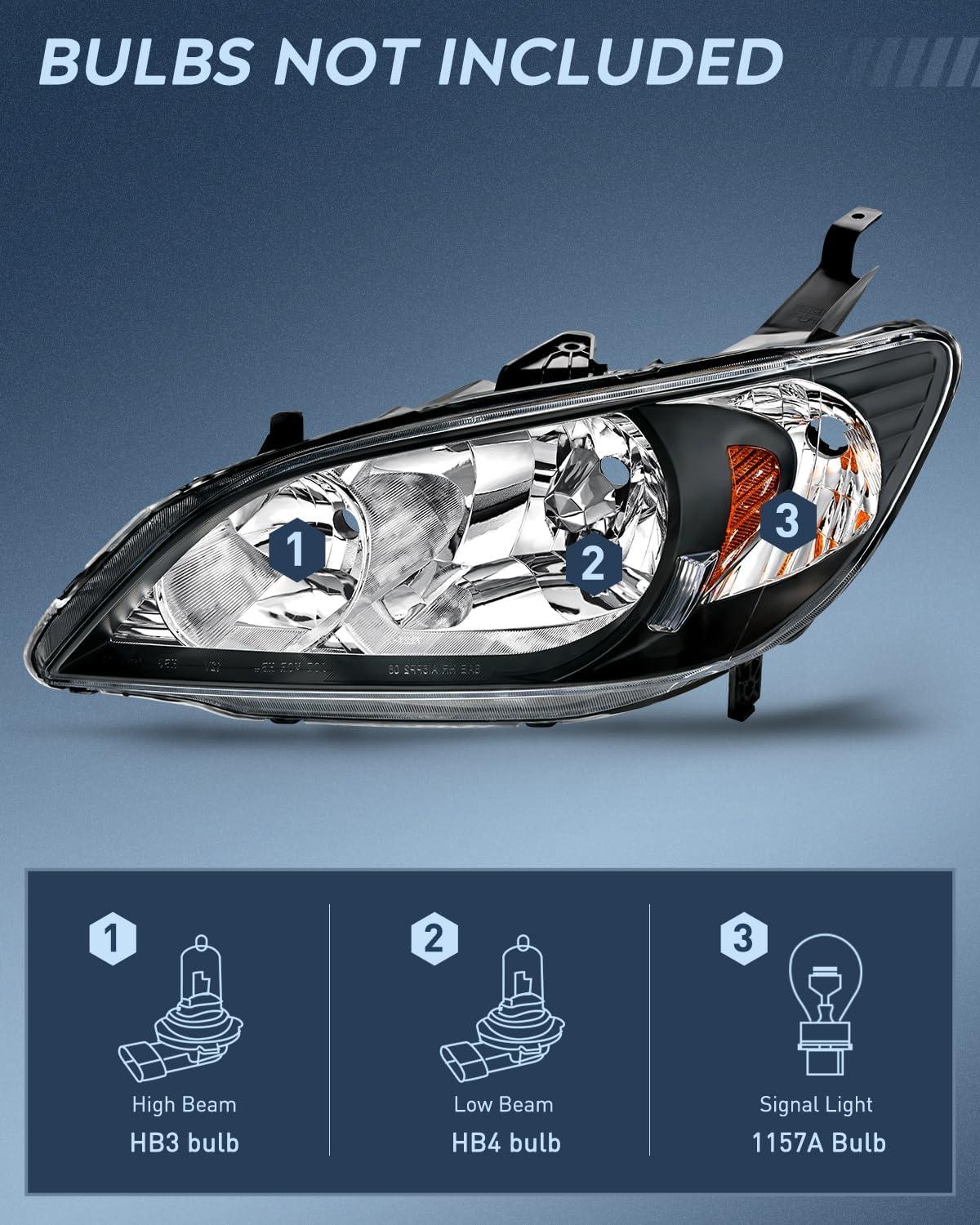 imageNilight 2006 2007 2008 2009 2010 2011 Civic Headlights Amber Sedan 4 Door Only Headlights Assembly Headlamp ReplacementDriver and Passenger SideBlack Housing Amber ReflectorBlack Housing Amber Reflector