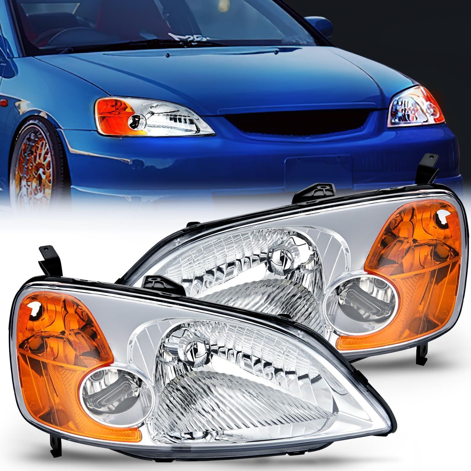 imageNilight 2006 2007 2008 2009 2010 2011 Civic Headlights Amber Sedan 4 Door Only Headlights Assembly Headlamp ReplacementDriver and Passenger SideBlack Housing Amber ReflectorChrome Housing Amber Reflector