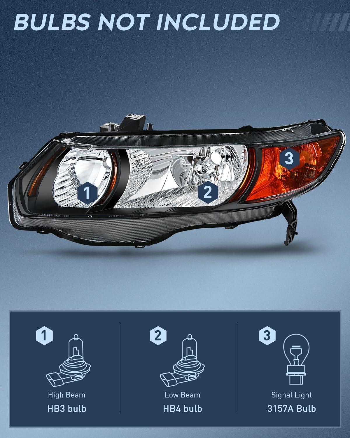 imageNilight 2006 2007 2008 2009 2010 2011 Civic Headlights Amber Sedan 4 Door Only Headlights Assembly Headlamp ReplacementDriver and Passenger SideBlack Housing Amber ReflectorBlack Housing Amber Reflector