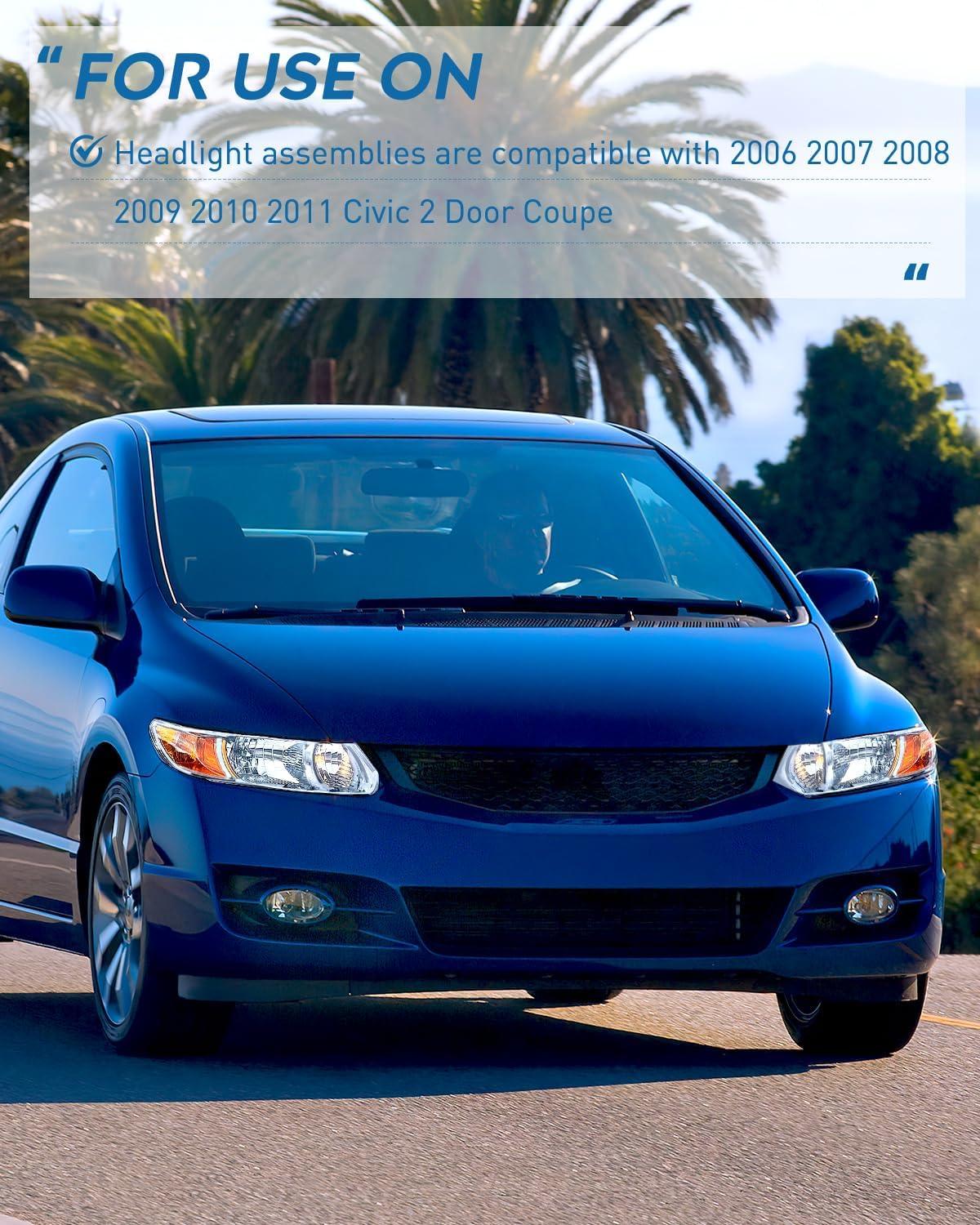 imageNilight 2006 2007 2008 2009 2010 2011 Civic Headlights Amber Sedan 4 Door Only Headlights Assembly Headlamp ReplacementDriver and Passenger SideBlack Housing Amber ReflectorChrome Housing Amber Reflector