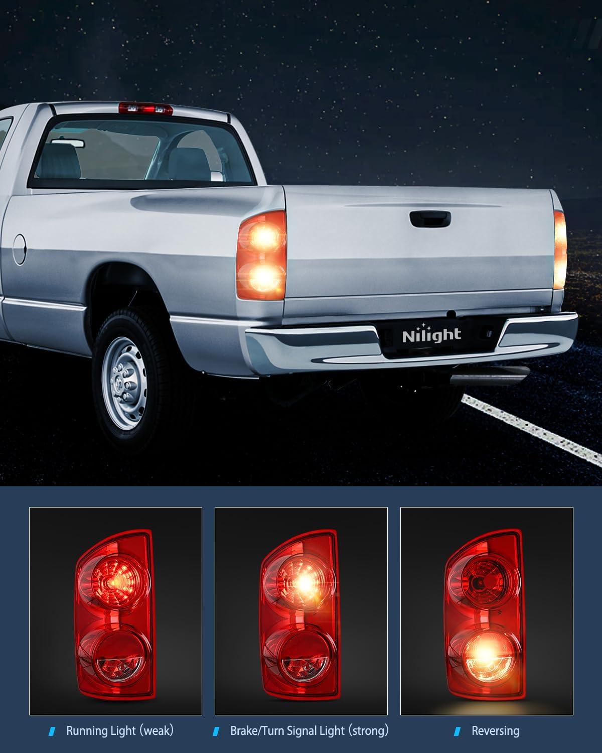 imageNilight 2007 2008 2009 Dodge Ram Headlight Assembly 2 Pack Compatible with 20062008 Dodge Ram 1500 20062009 Dodge Ram 2500 3500 Headlamp Replacement Driver and Passenger SideChrome Housing Amber Reflector wTaillight