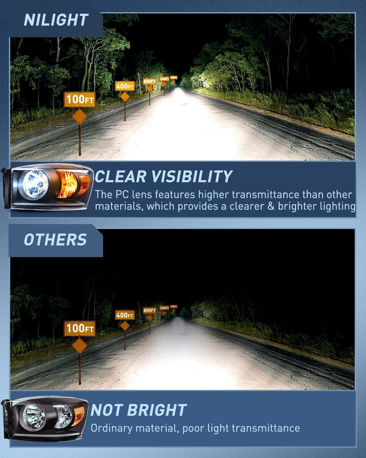 imageNilight 2007 2008 2009 Dodge Ram Headlight Assembly 2 Pack Compatible with 20062008 Dodge Ram 1500 20062009 Dodge Ram 2500 3500 Headlamp Replacement Driver and Passenger SideBlack Housing Amber Reflector