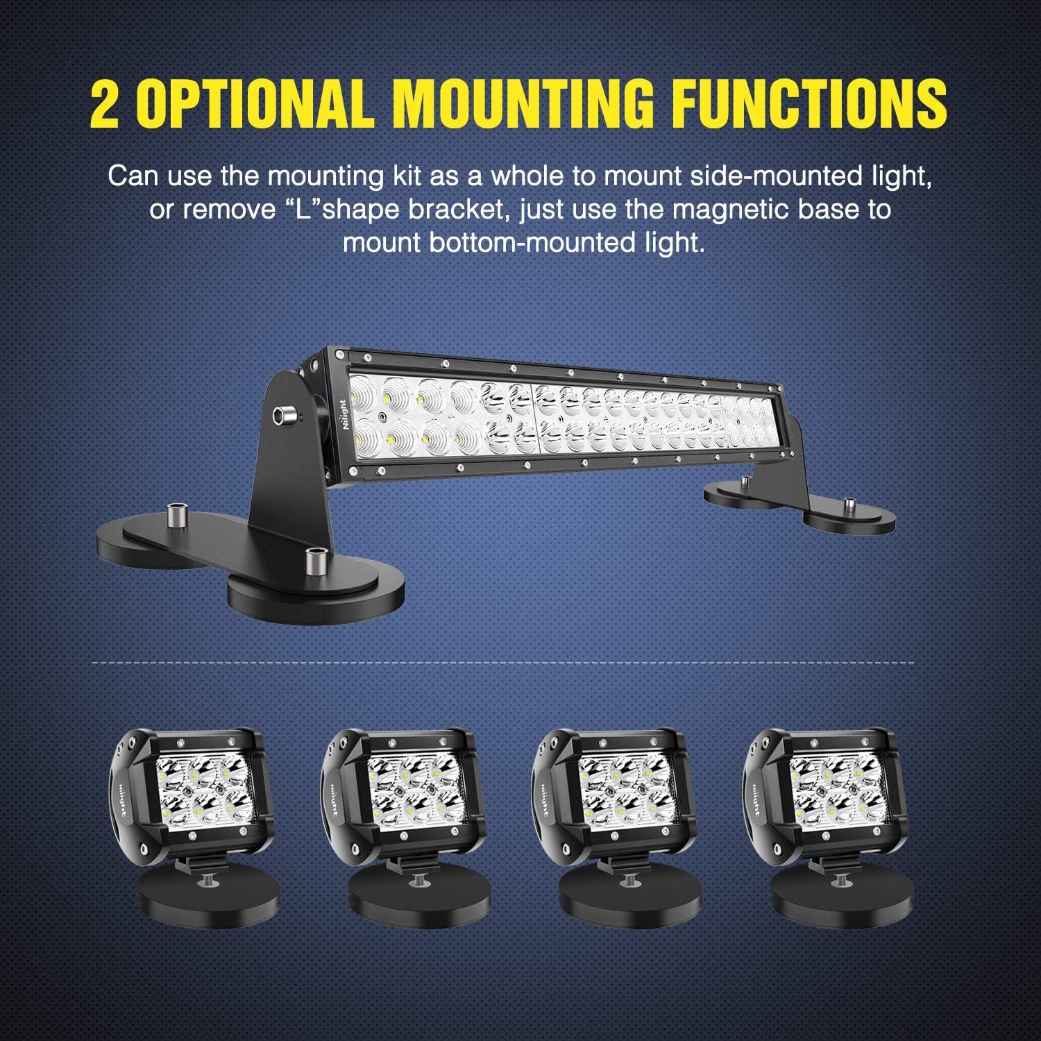 imageNilight 2PCS Magnetic Base LED Light Bar Mounting Brackets Powerful Sucker Holder for BottomMounted Offroad Work Auxiliary Lamps Mounts on Hood APillar2Pcs SideMounted Magnetic Base