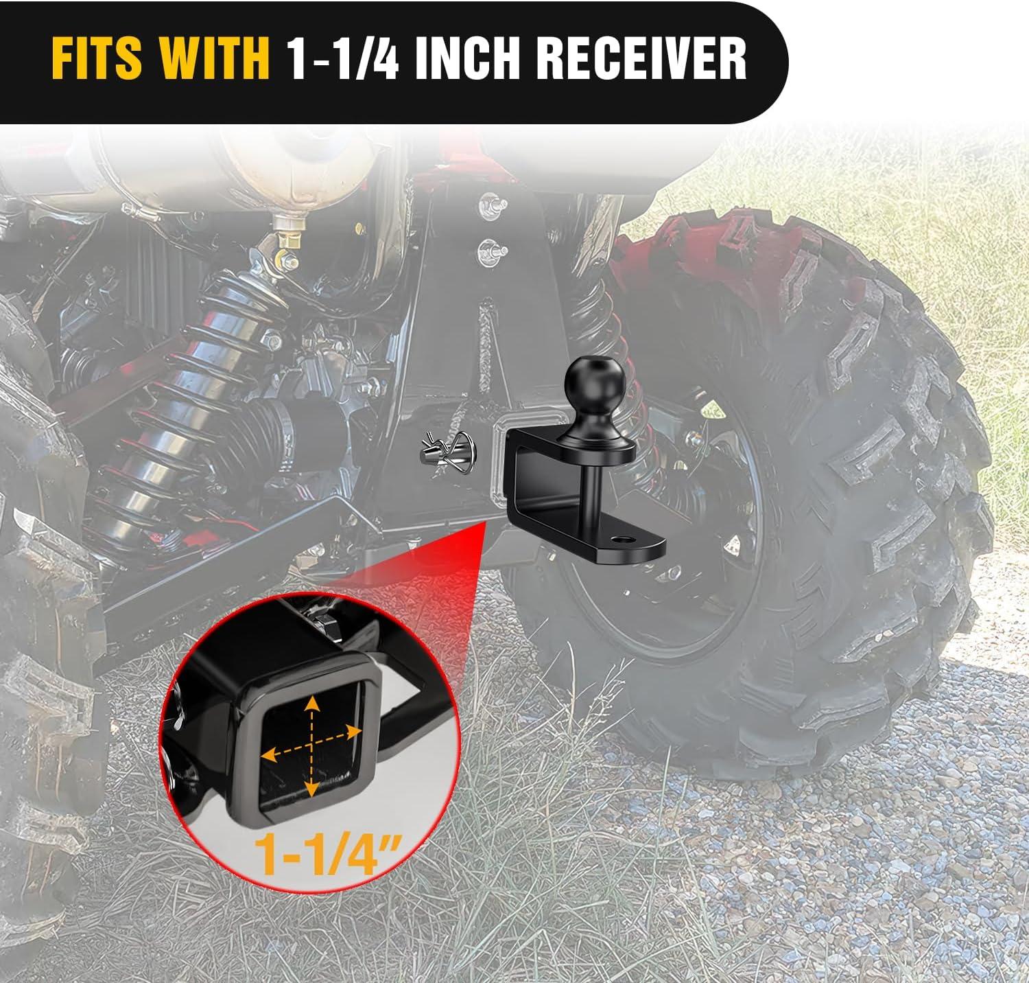 imageNilight 3 in 1 ATV UTV Multi Hitch Mount with 178 inch Ball Hitch Rated 2000 LBS Fits 114 Inch Receiver Winch Strap Loop Rated 5000 LBS125 Hitch Receiver with 178 Ball