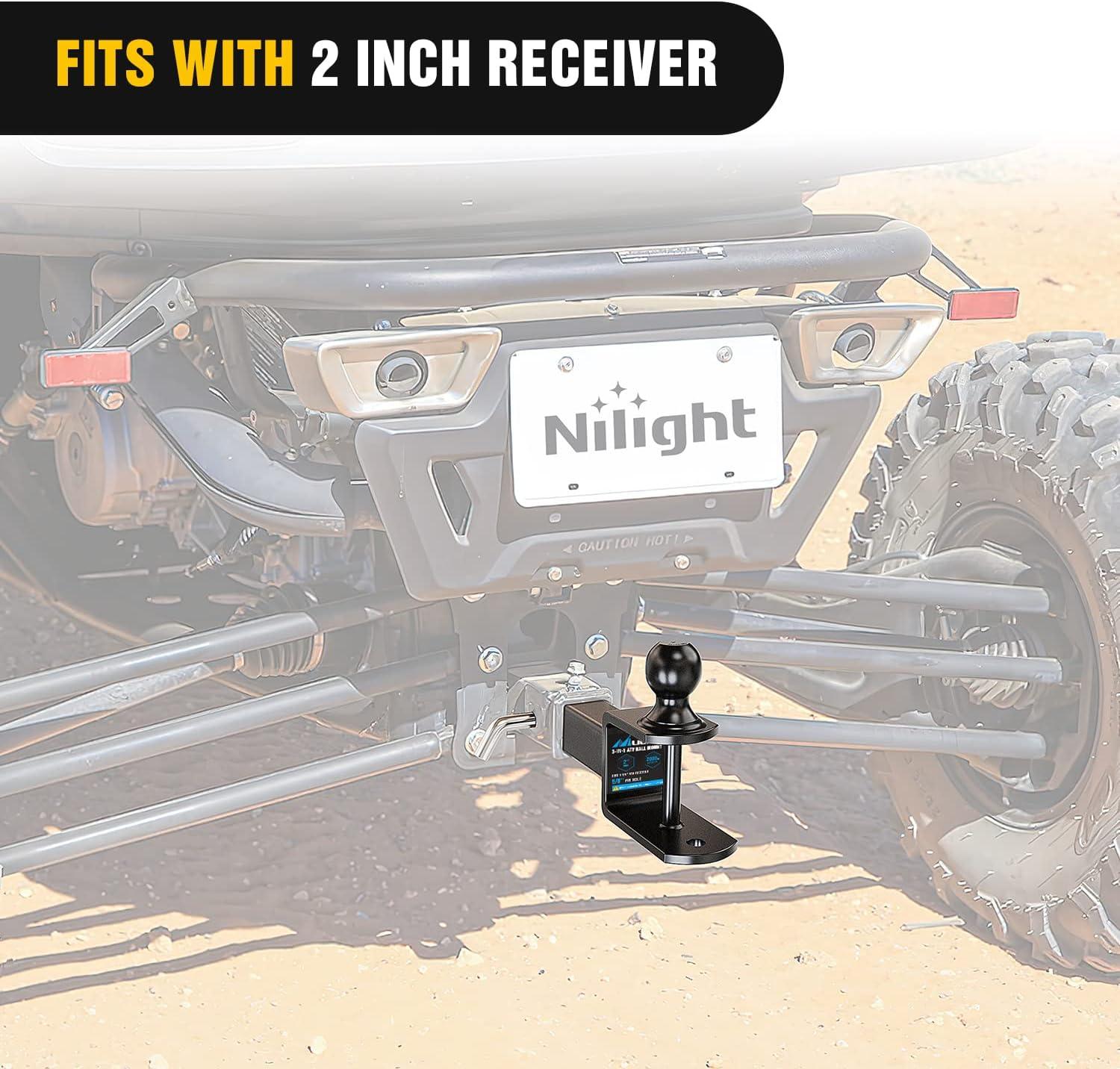 imageNilight 3 in 1 ATV UTV Multi Hitch Mount with 178 inch Ball Hitch Rated 2000 LBS Fits 114 Inch Receiver Winch Strap Loop Rated 5000 LBS2 Hitch Receiver with 2 Ball