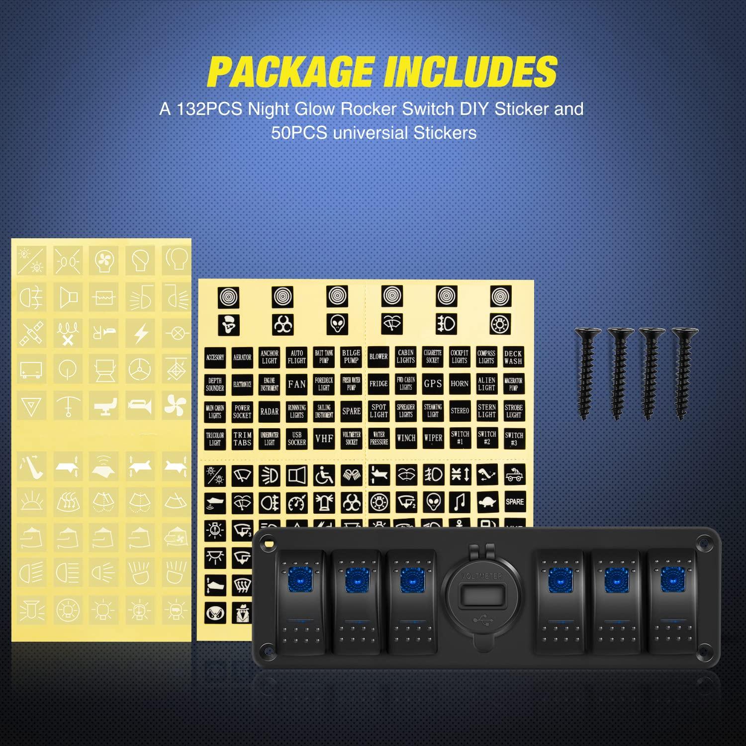 imageNilight 6 Gang Rocker Switch 12V SPST ON Off Switch QC 30 USB Charger Voltmeter Waterproof Aluminum Rocker Switch Panel Night Glow Stickers for Boats Cars RVs Trucks 2 Years WarrantyBlueDual USB 6Gang Switch Blue