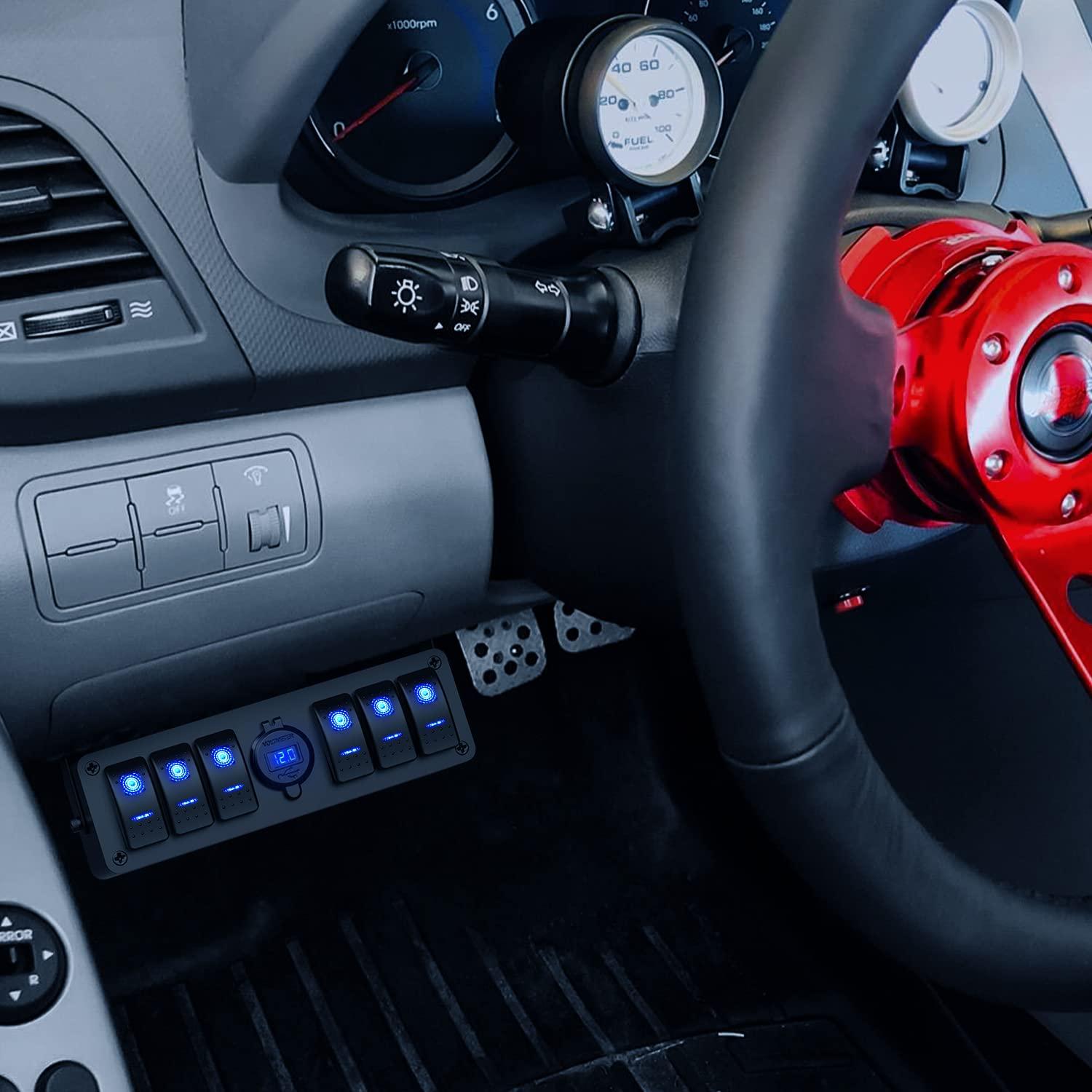 imageNilight 6 Gang Rocker Switch 12V SPST ON Off Switch QC 30 USB Charger Voltmeter Waterproof Aluminum Rocker Switch Panel Night Glow Stickers for Boats Cars RVs Trucks 2 Years WarrantyBlueDual USB Box 6Gang Switch Blue