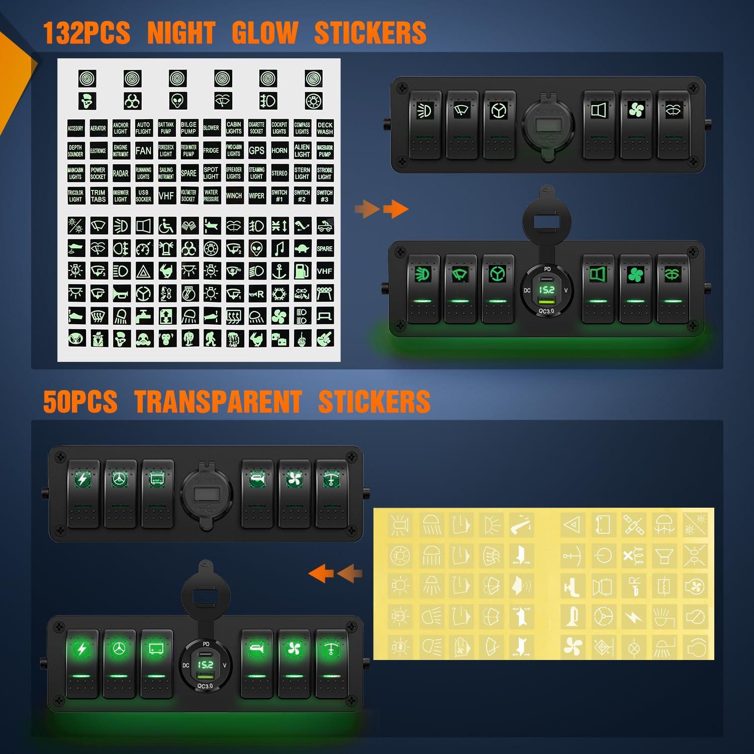 imageNilight 6 Gang Rocker Switch 12V SPST ON Off Switch QC 30 USB Charger Voltmeter Waterproof Aluminum Rocker Switch Panel Night Glow Stickers for Boats Cars RVs Trucks 2 Years WarrantyBlueType C USB Box 6Gang Switch Green