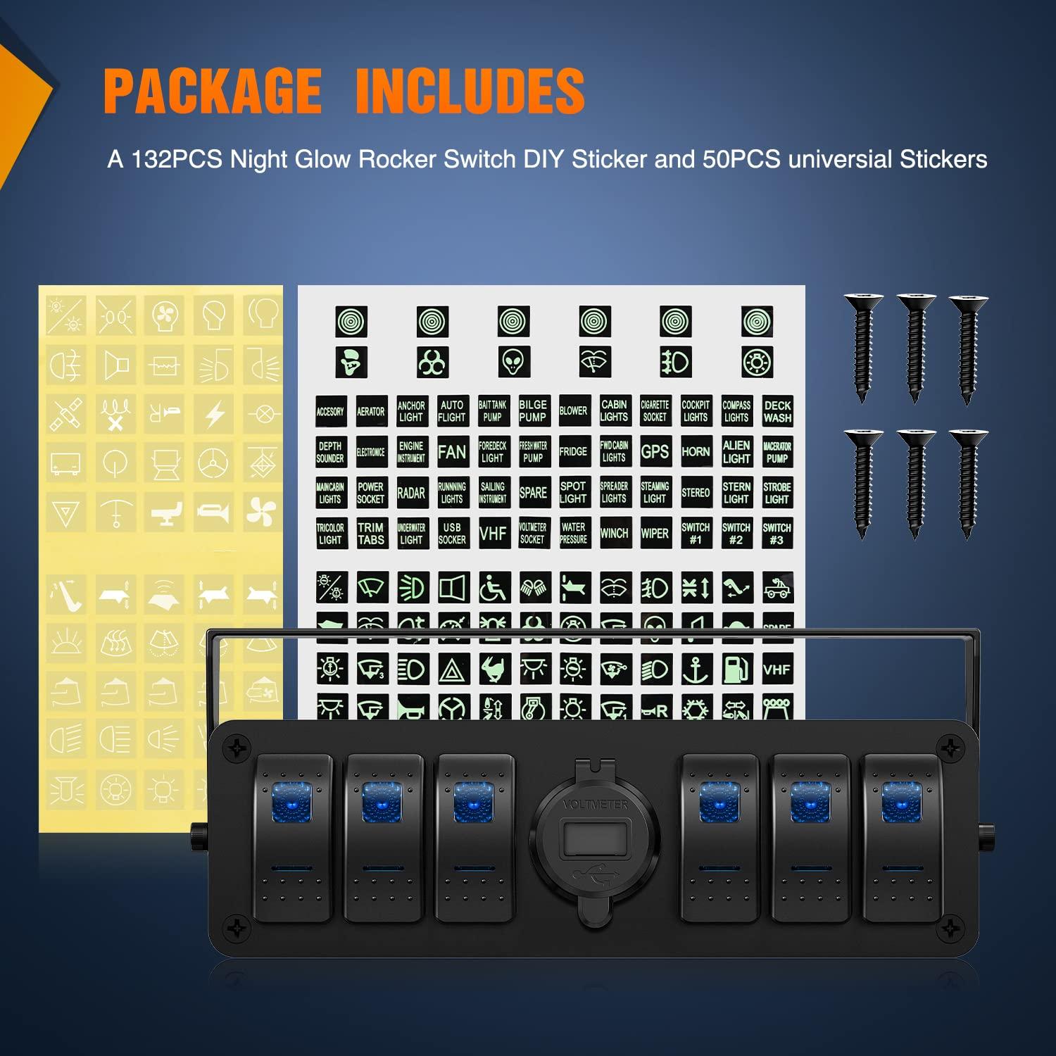 imageNilight 6 Gang Rocker Switch 12V SPST ON Off Switch QC 30 USB Charger Voltmeter Waterproof Aluminum Rocker Switch Panel Night Glow Stickers for Boats Cars RVs Trucks 2 Years WarrantyBlueDual USB Box 6Gang Switch Blue