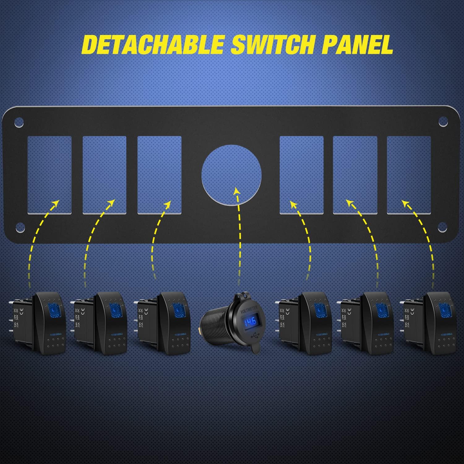 imageNilight 6 Gang Rocker Switch 12V SPST ON Off Switch QC 30 USB Charger Voltmeter Waterproof Aluminum Rocker Switch Panel Night Glow Stickers for Boats Cars RVs Trucks 2 Years WarrantyBlueDual USB 6Gang Switch Blue