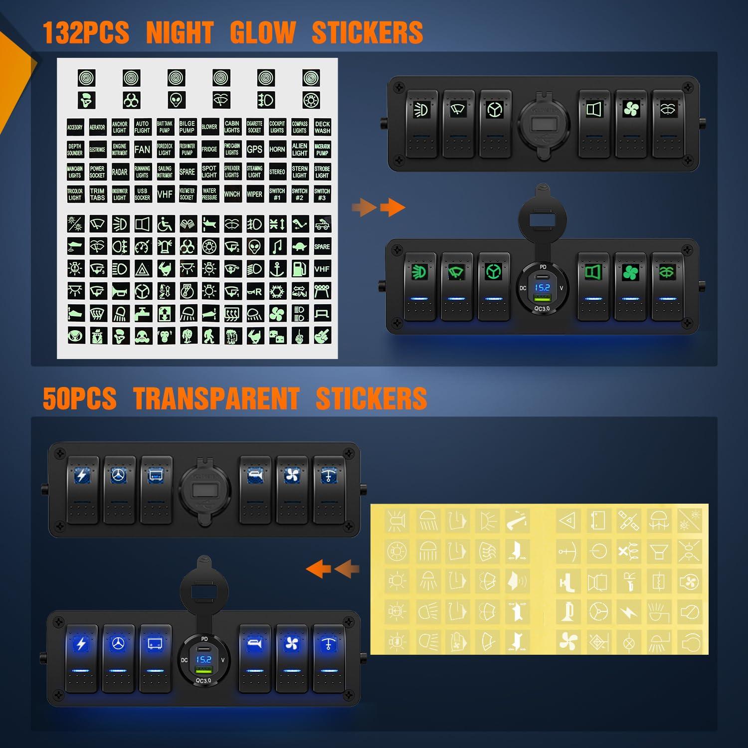 imageNilight 6 Gang Rocker Switch 12V SPST ON Off Switch QC 30 USB Charger Voltmeter Waterproof Aluminum Rocker Switch Panel Night Glow Stickers for Boats Cars RVs Trucks 2 Years WarrantyBlueType C USB Box 6Gang Switch Blue