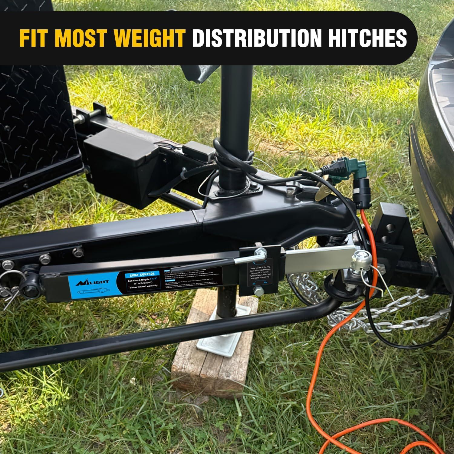 imageNilight 800 lbs Round Bar Weight Distributing Hitches Kit with Sway Control 2in Solid Steel Shank 2516 in Alloy Steel BallAdjustable Sway Control