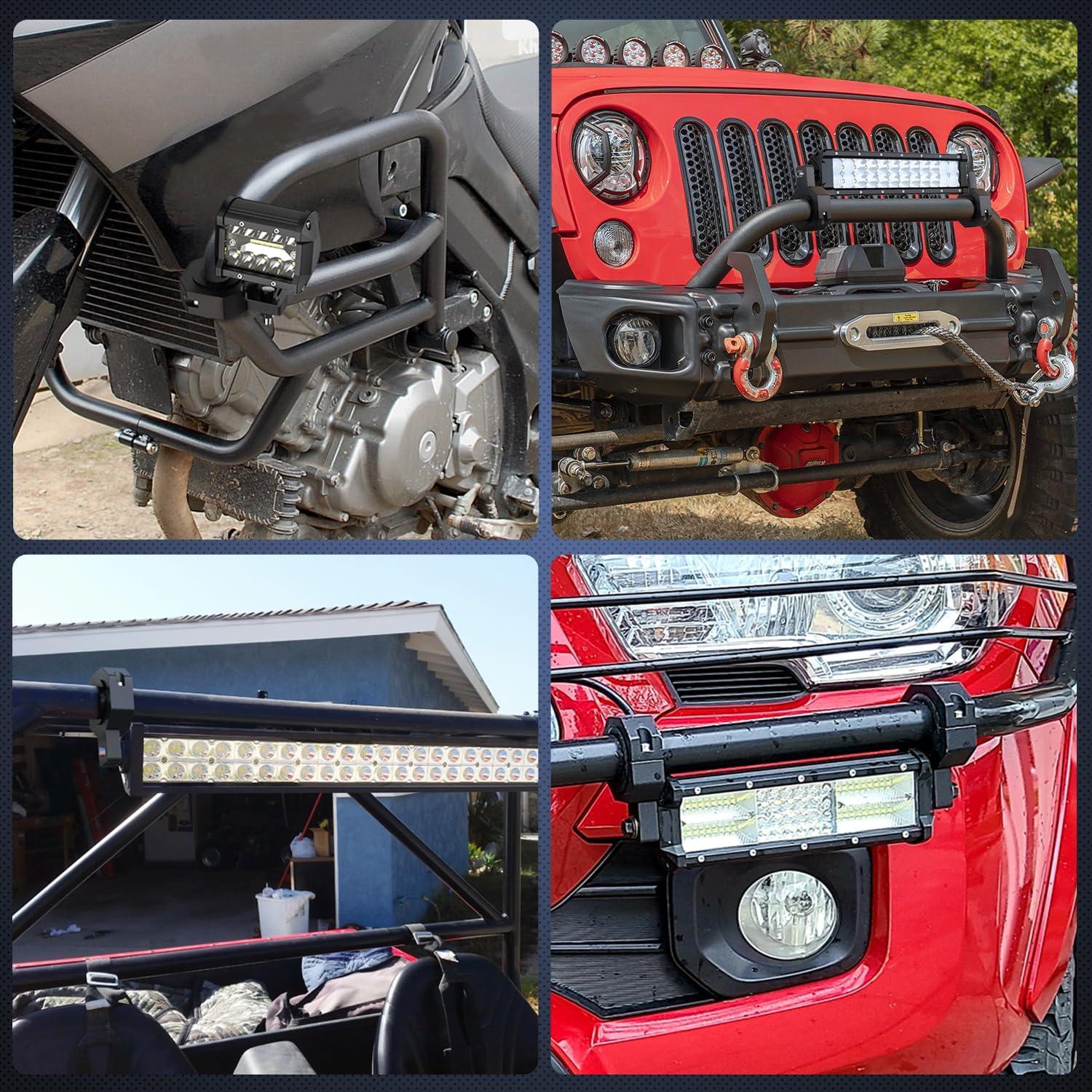 imageNilight 90023D 4Pack Standard 4PCS Mounting Bracket Kit LED Off Road Light Vertical Bar Tube Clamp Roof Roll Cage Holder2 Years Warranty Black2Pack Standard