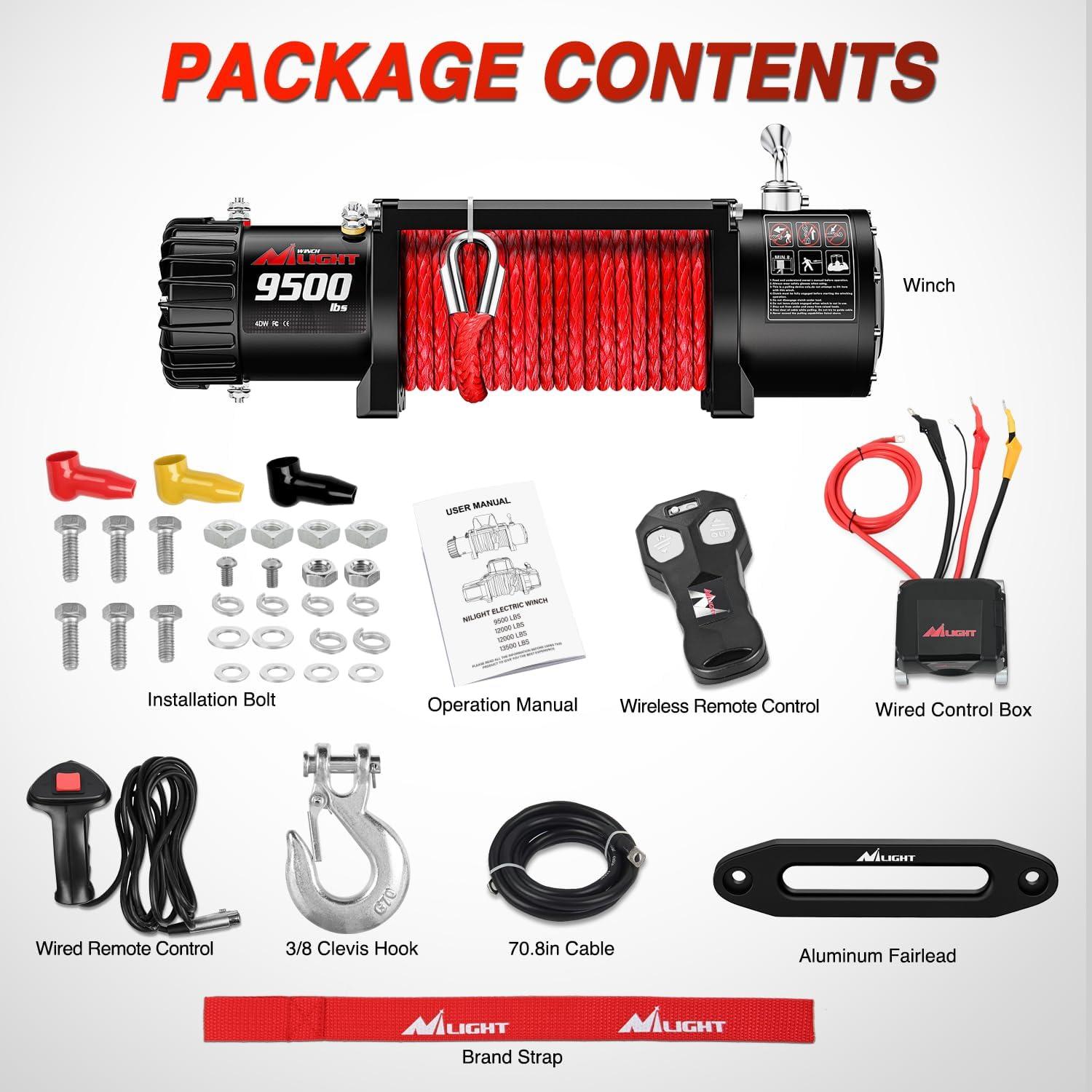 imageNilight ATV UTV Electric Winch 12V 4500 lb Winches for Towing Trailer Truck Jeep Off Road Portable Waterproof IP67 Winch with Synthetic Rope Wireless ampamp Wired Remote Control Hawse Fairlead Mount Plate12V 9500 lbs