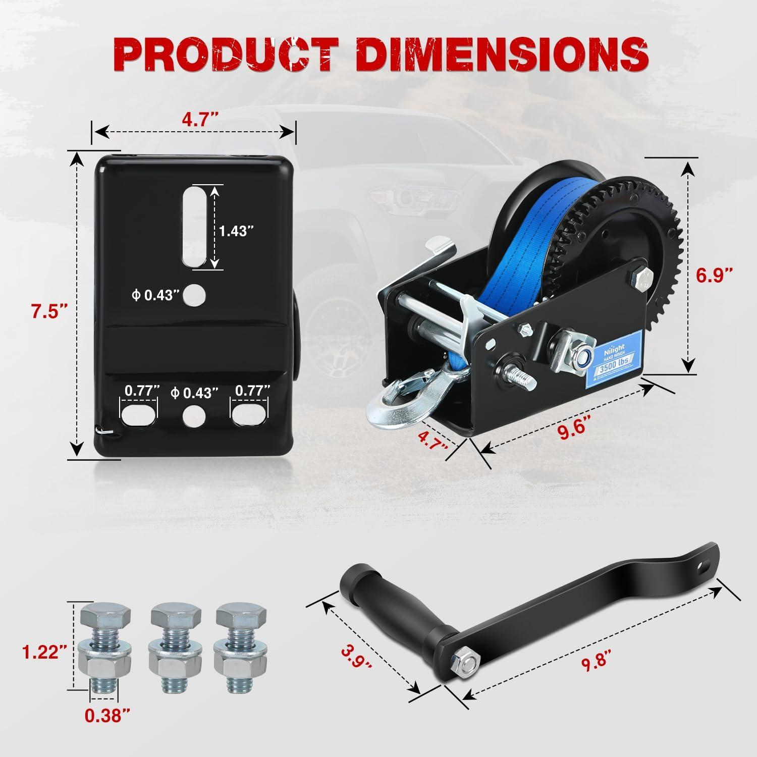 imageNilight Boat Trailer Winch 3500 LBS Hand Crank Winch Heavy Duty Boat Winches with 33 FT Orange Strap Rope Hook Two Way Ratchet 41 81 Gear Portable Marine Manual Winch for Trailers Boat RV ATV TowingBlue