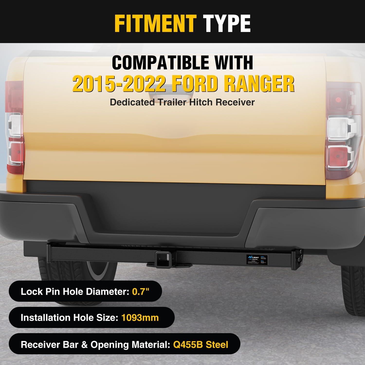 imageNilight Class 3 Trailer Hitch 2 Inch Receiver Compatible with Select Ford Ranger 2015 2016 2017 2018 2019 2020 2021 2022 Black Powder Coated