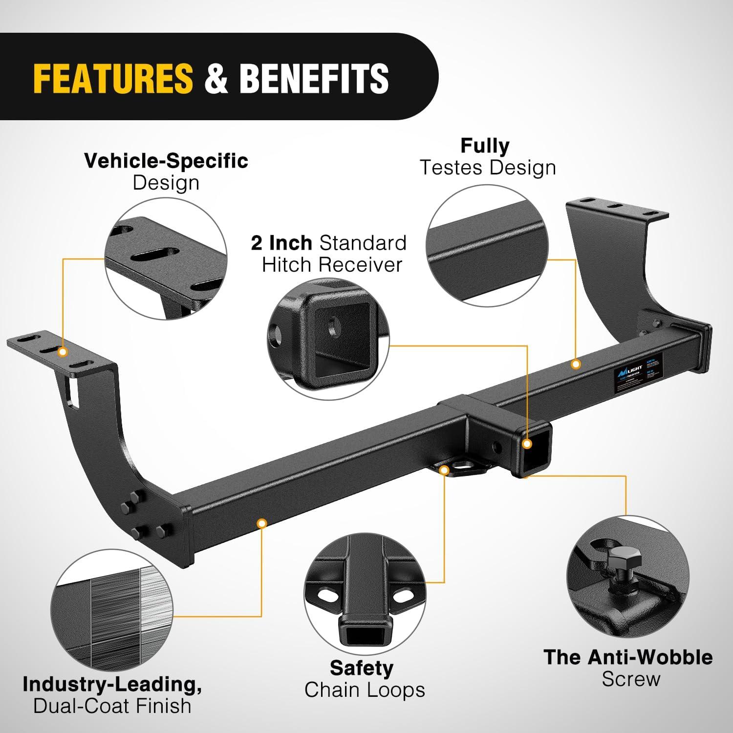 imageNilight Class 3 Trailer Hitch 2 Inch Receiver Compatible with Select Ford Ranger 2015 2016 2017 2018 2019 2020 2021 2022 Black Powder Coated