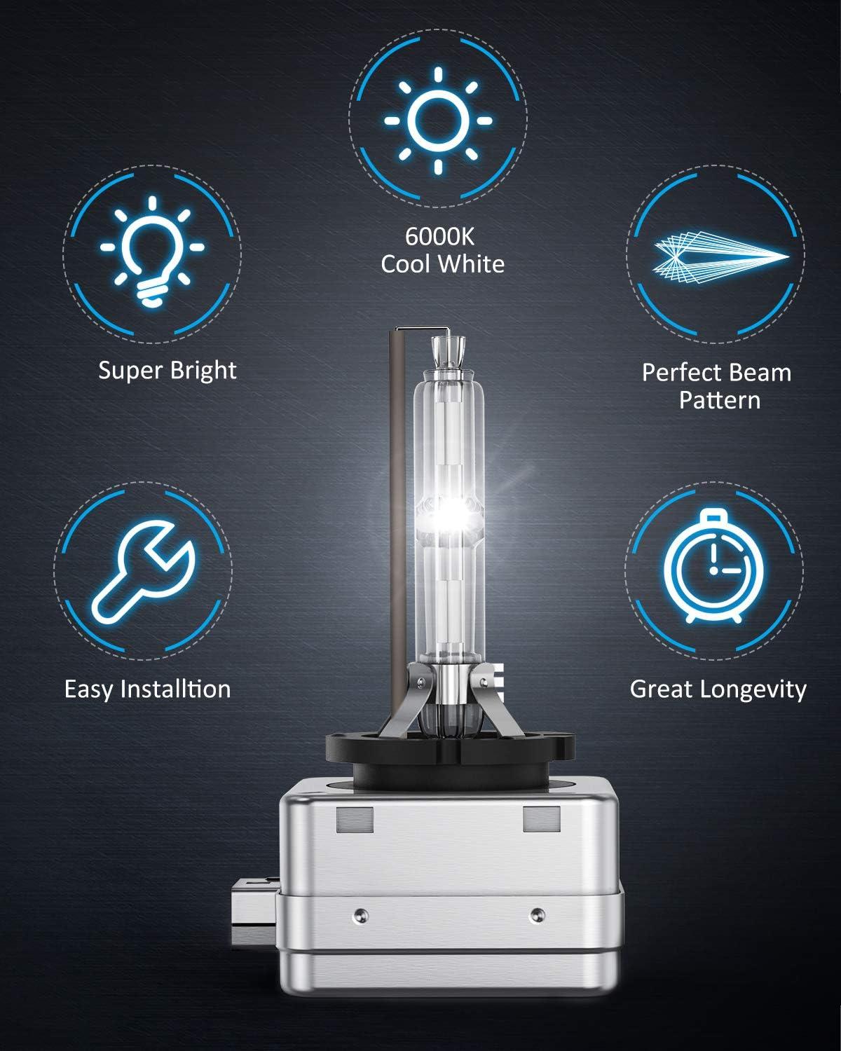 imageNilight D3S HID Bulb 6000K Diamond White D3S HID Headlight Bulbs High Low Beam Xenon Replacement Bulbs for Sedan SUV Pickup 2PackD1S