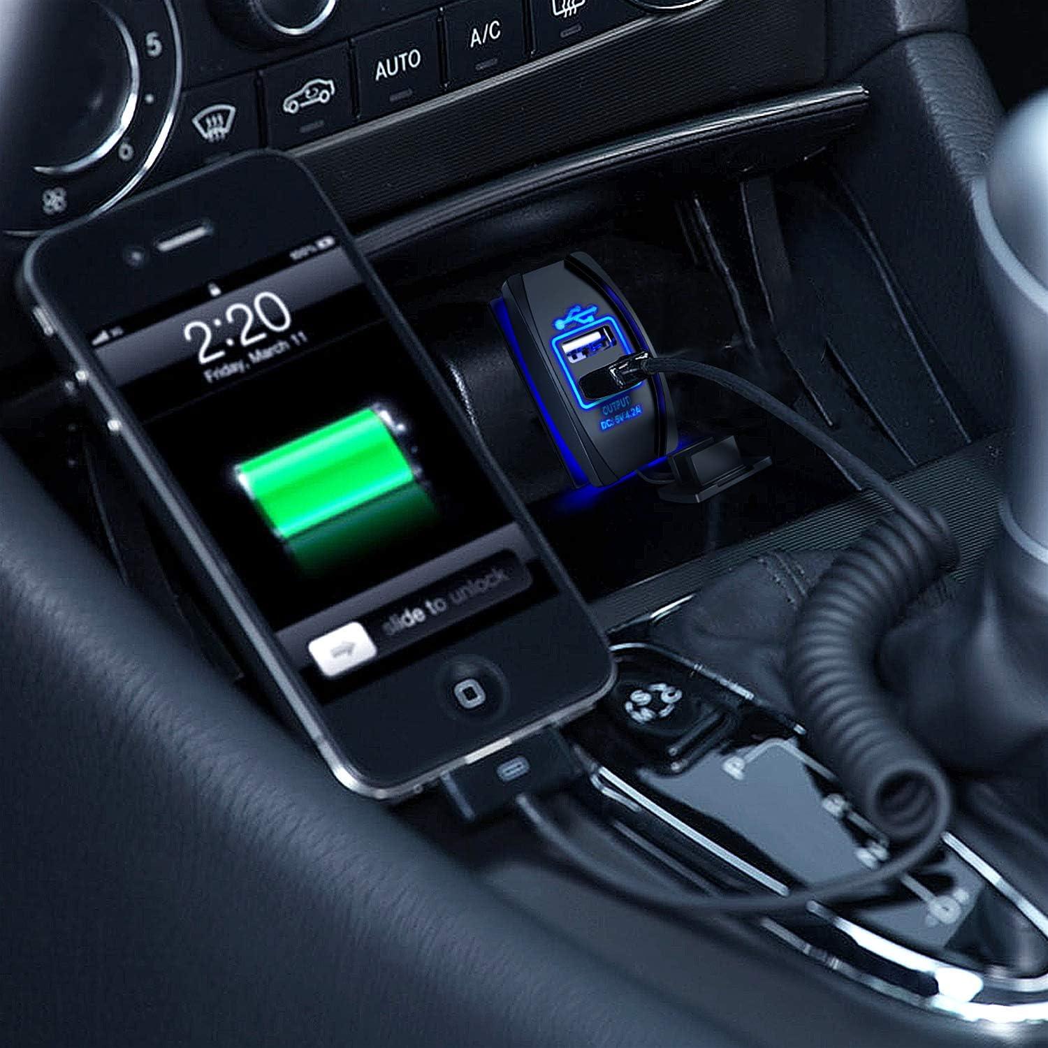 imageNilight Dual USB 42A Rocker Switch Style 12V24V Fast Socket Waterproof Quick for Cars Boats Trucks RVs 2 Years Warranty BlueDual USB